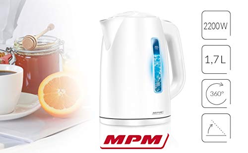 MPM MCZ-66 Bollitore Elettrico 1,7 L 2200W Bianco senza Fili