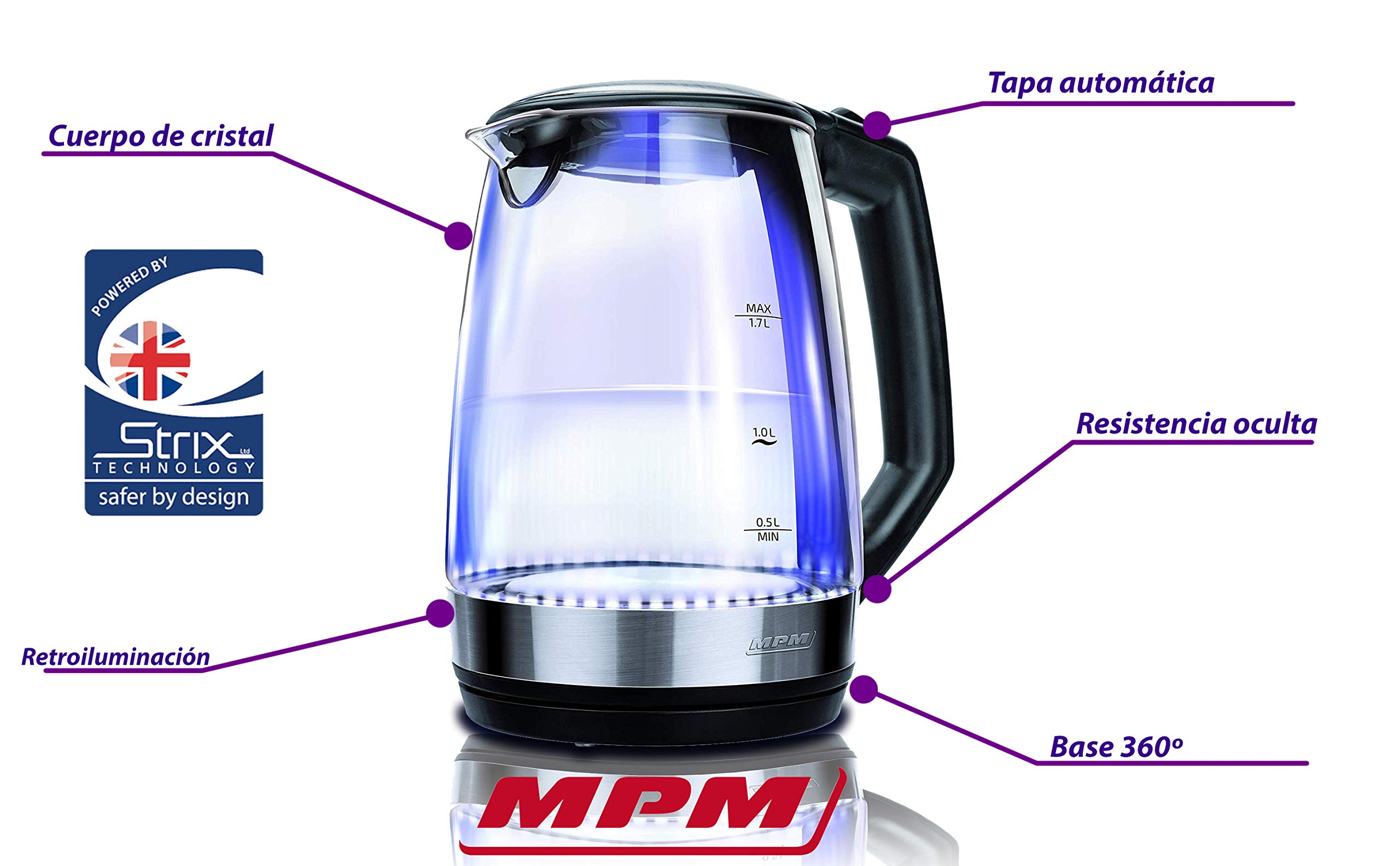 MPM MCZ-83 bollitore vetro 1,7L 2200W retroilluminato