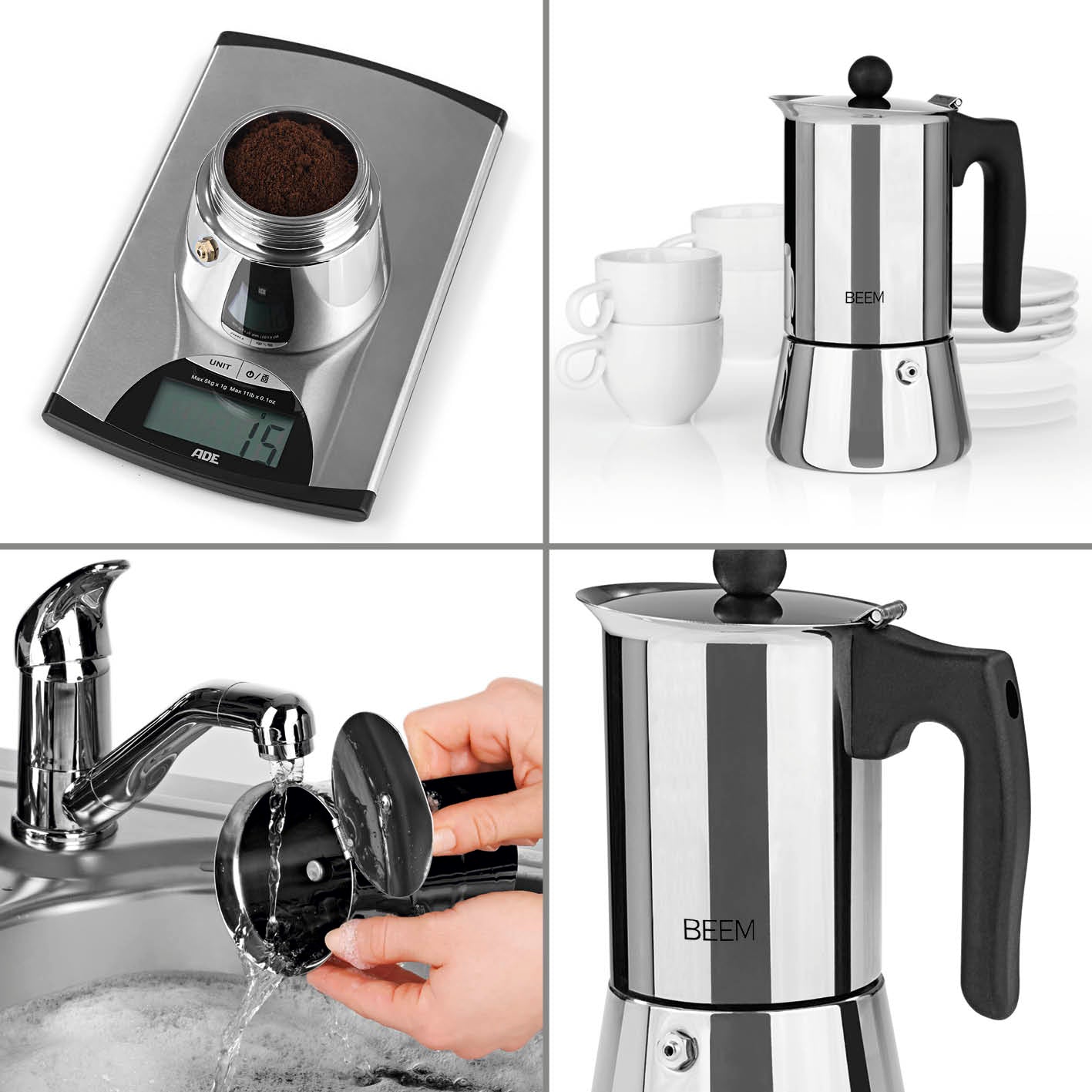 Beem Espressokocher moka acciaio 4 tazze induzione