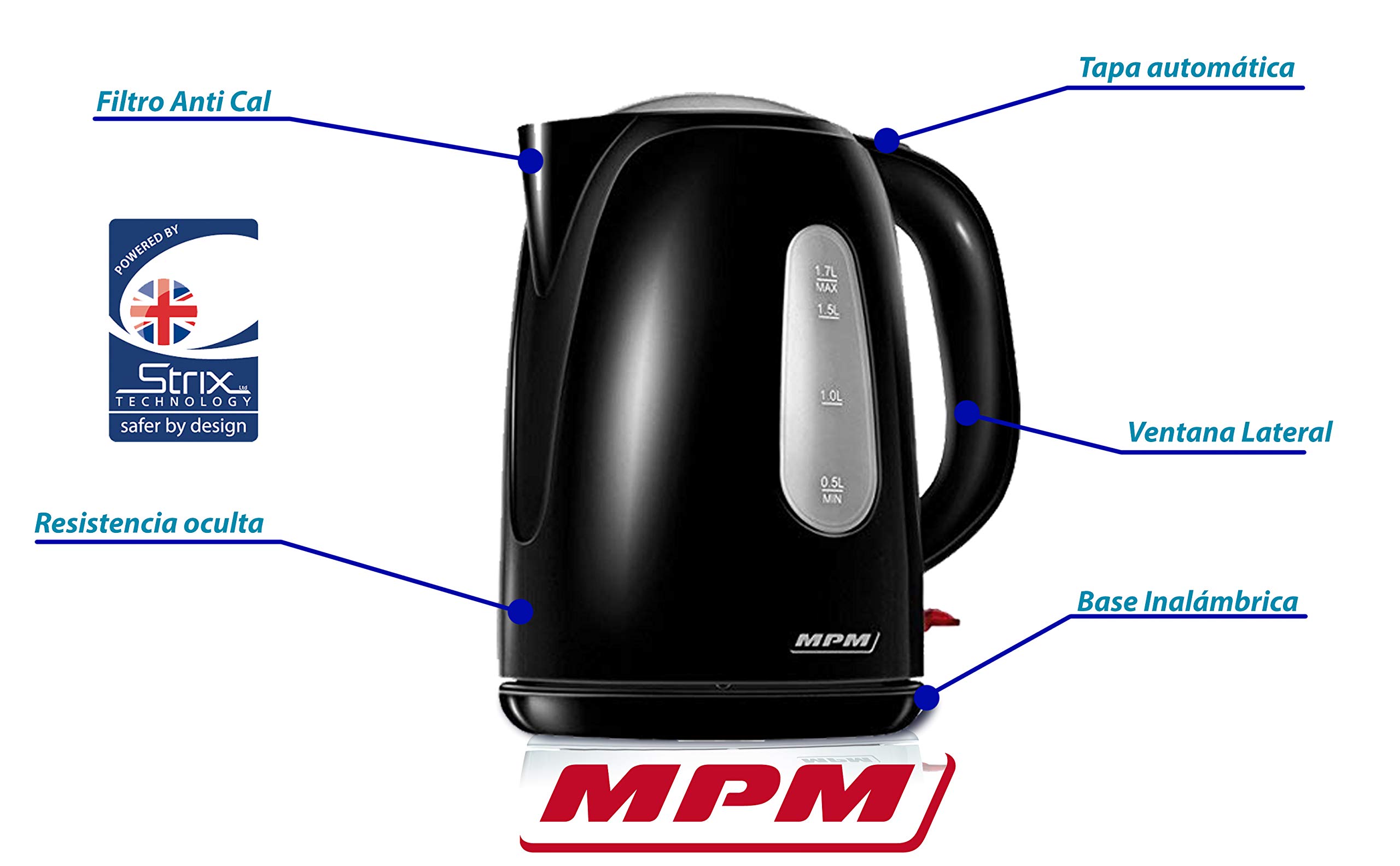 MPM MCZ-82 bollitore elettrico 1,7 L acciaio con filtro