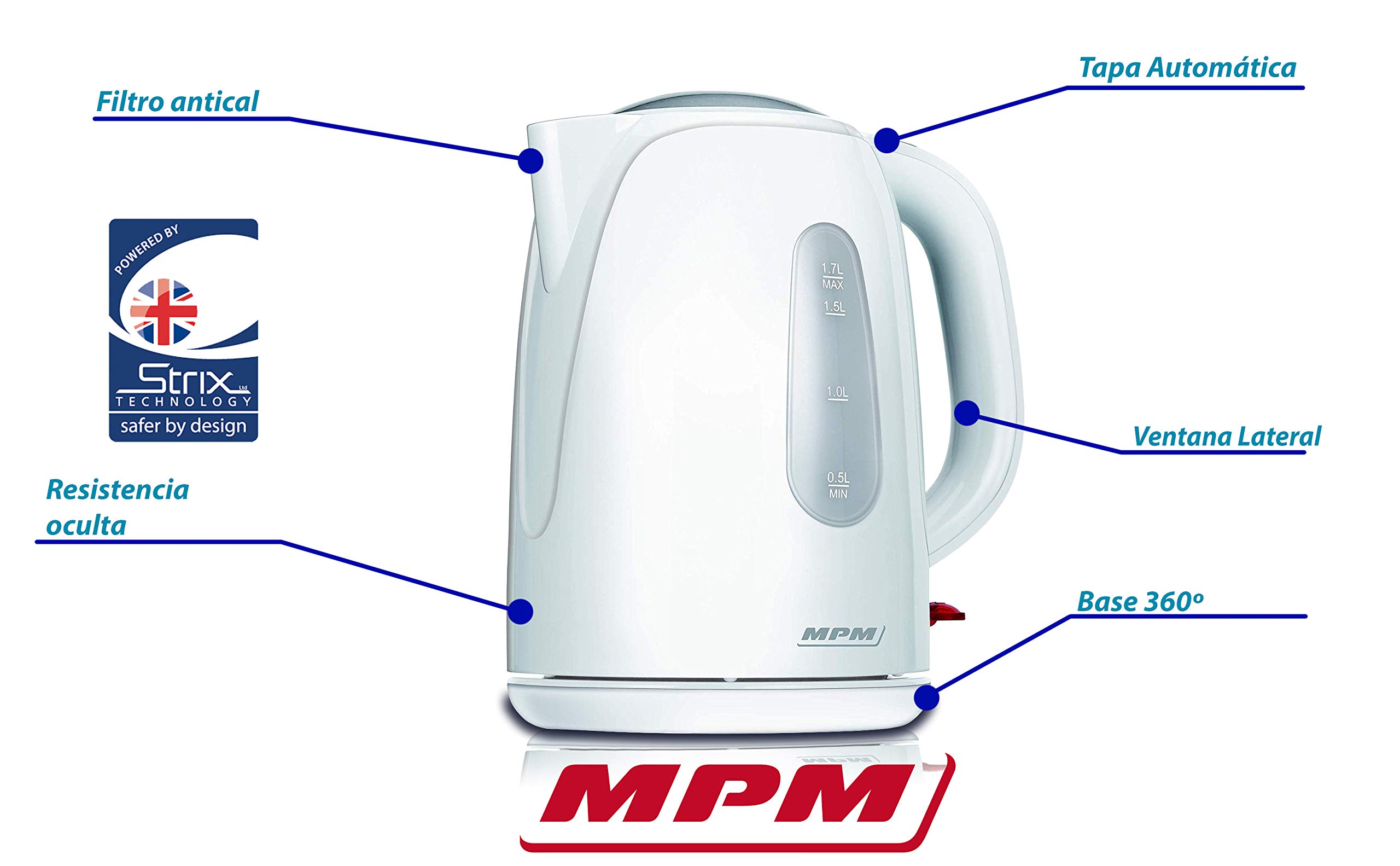 MPM MCZ-82 bollitore elettrico 1,7 L bianco 2200W
