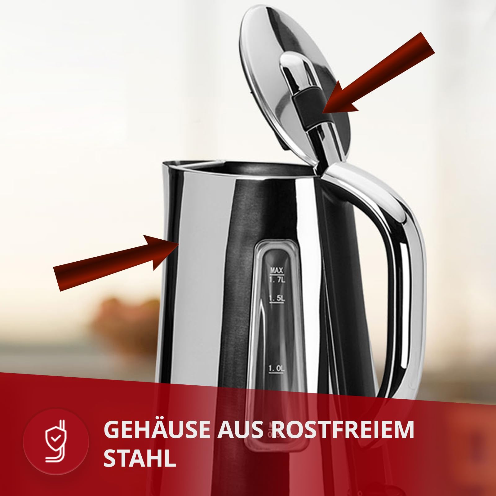 MPM MCZ-71P Bollitore Elettrico 1,7 L 2200W Acciaio Inox