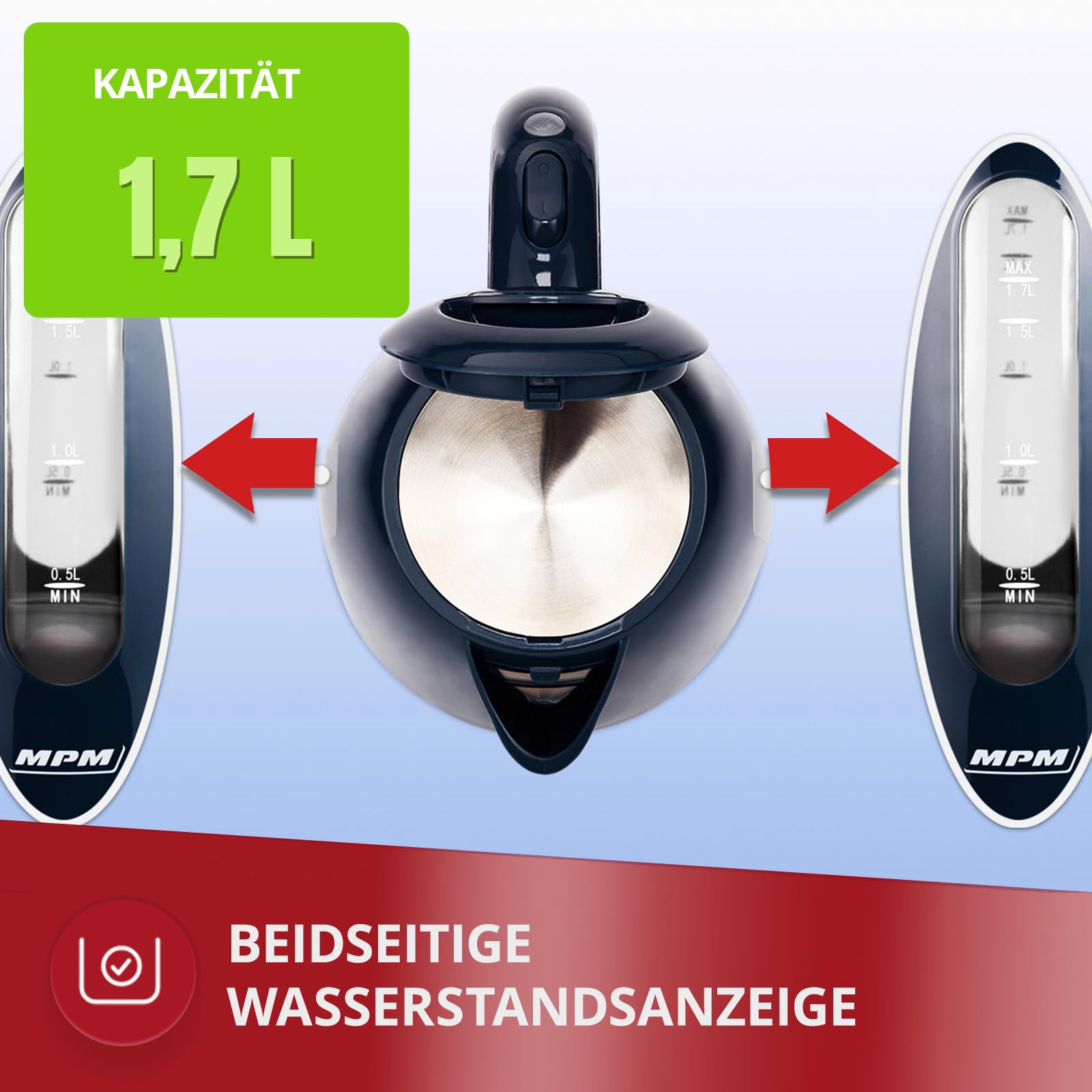 MPM MCZ-85/G1 Bollitore Elettrico 1,7L Nero 2200W