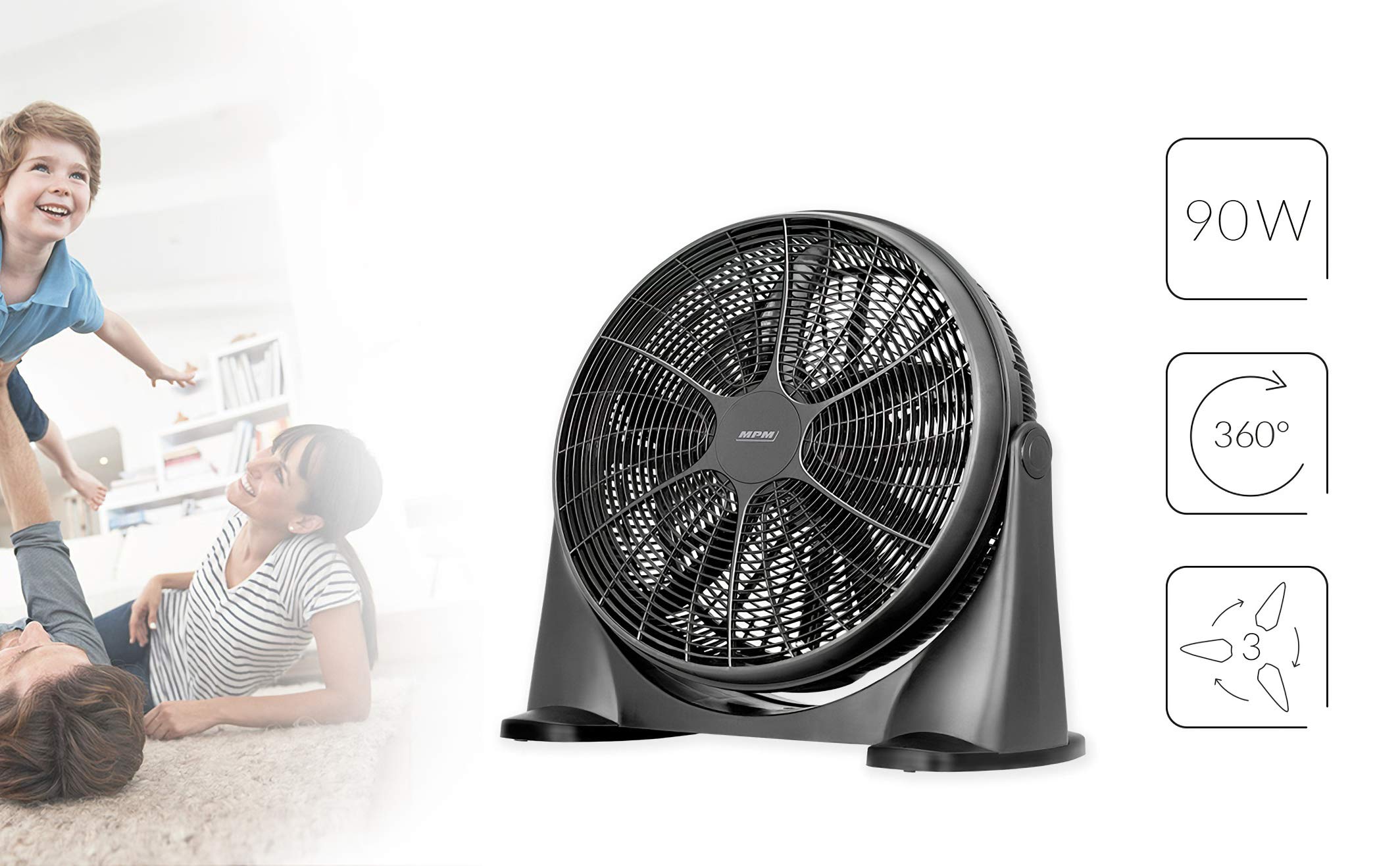 MPM MWP-18 Ventilatore da Terra 90W 53 cm Nero 3 Velocità