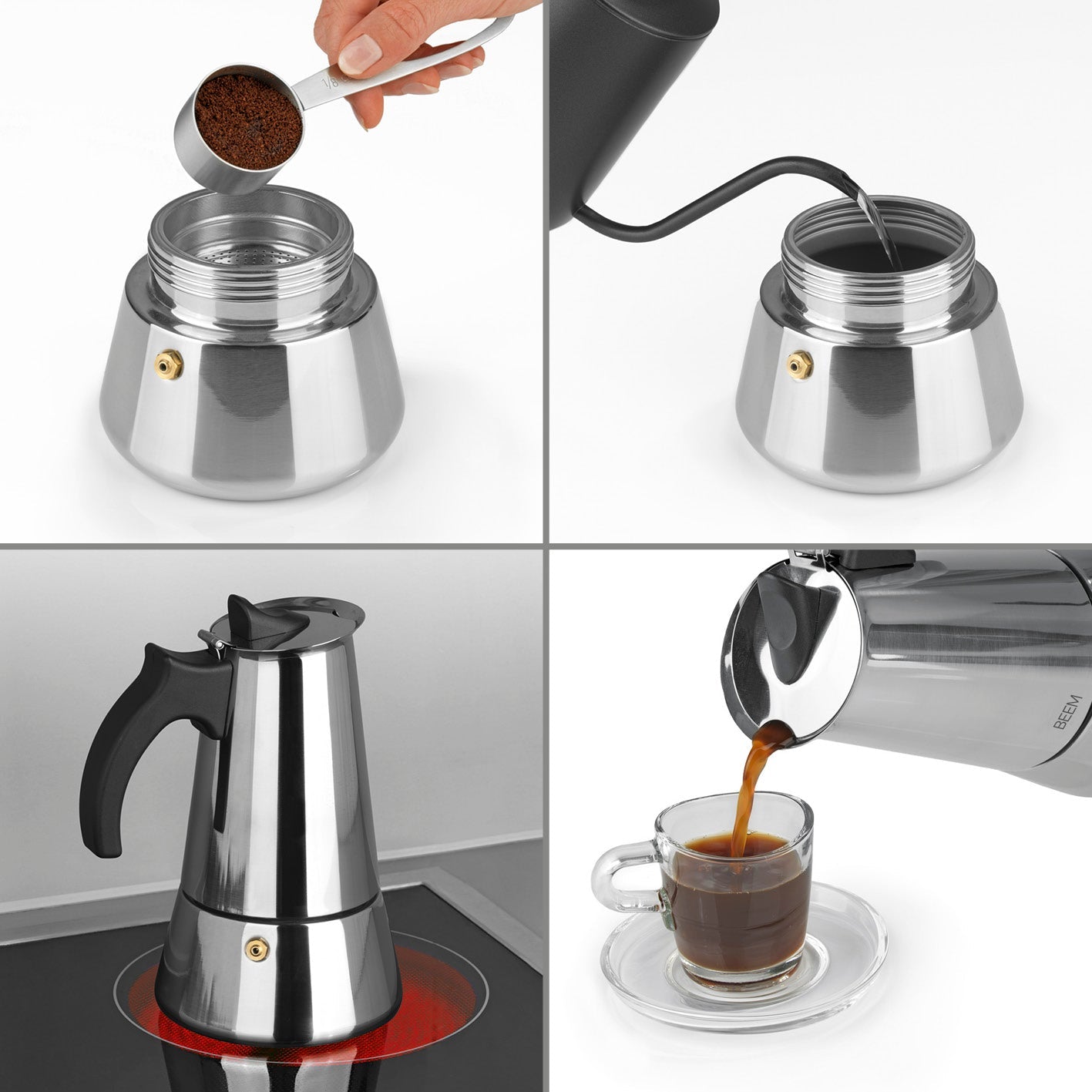 Beem Espressokocher moka acciaio 6 tazze 300 ml