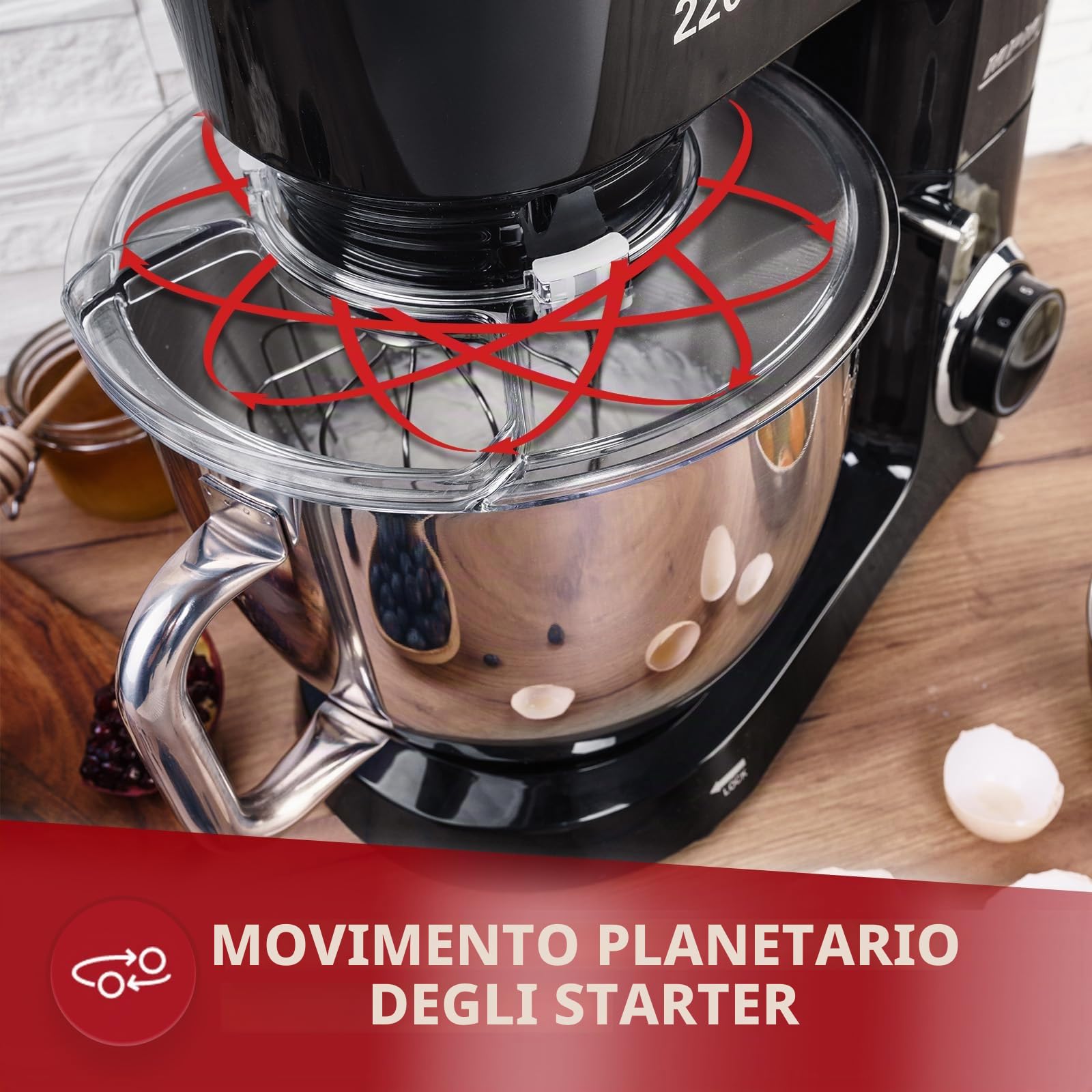 MPM MRK-19 Robot Cucina Planetaria 6,5L 2200W Acciaio