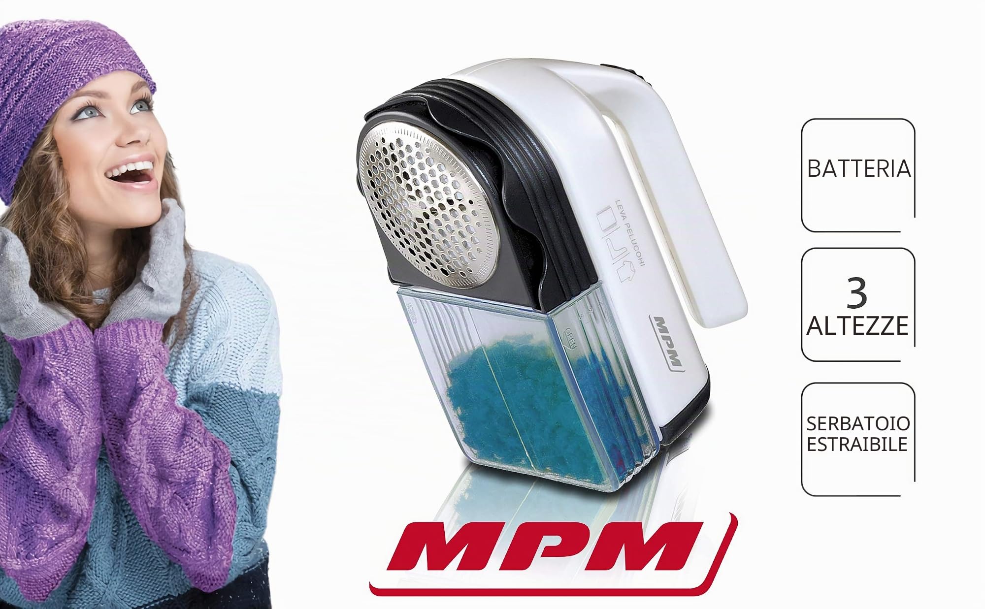 MPM LR-027-86 levapelucchi elettrico a batteria con 3 altezze
