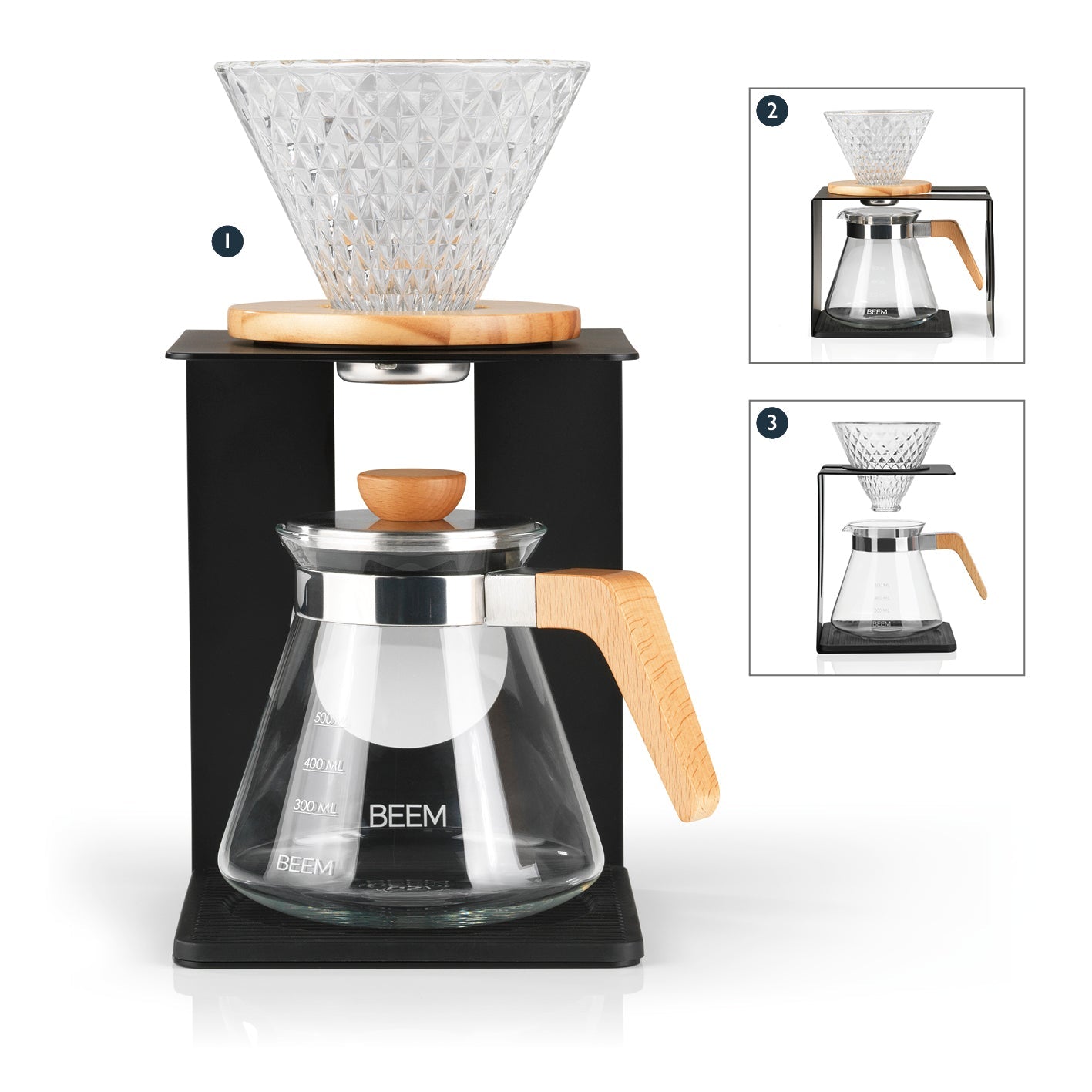 Beem Pour Over Set caffettiera filtro vetro 4 tazze 0,5 L