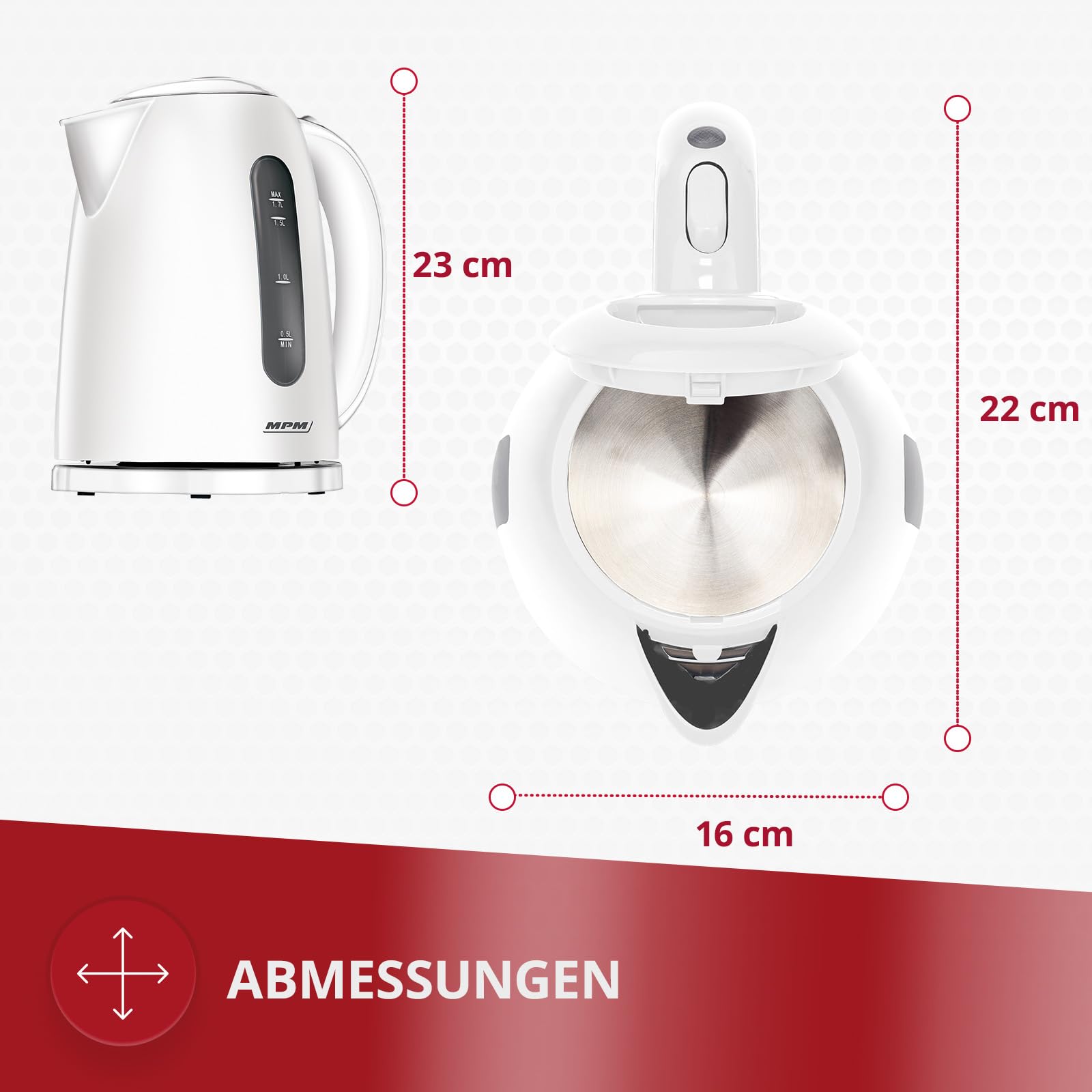 MPM MCZ-85 bollitore elettrico bianco 1,7 L 2200W