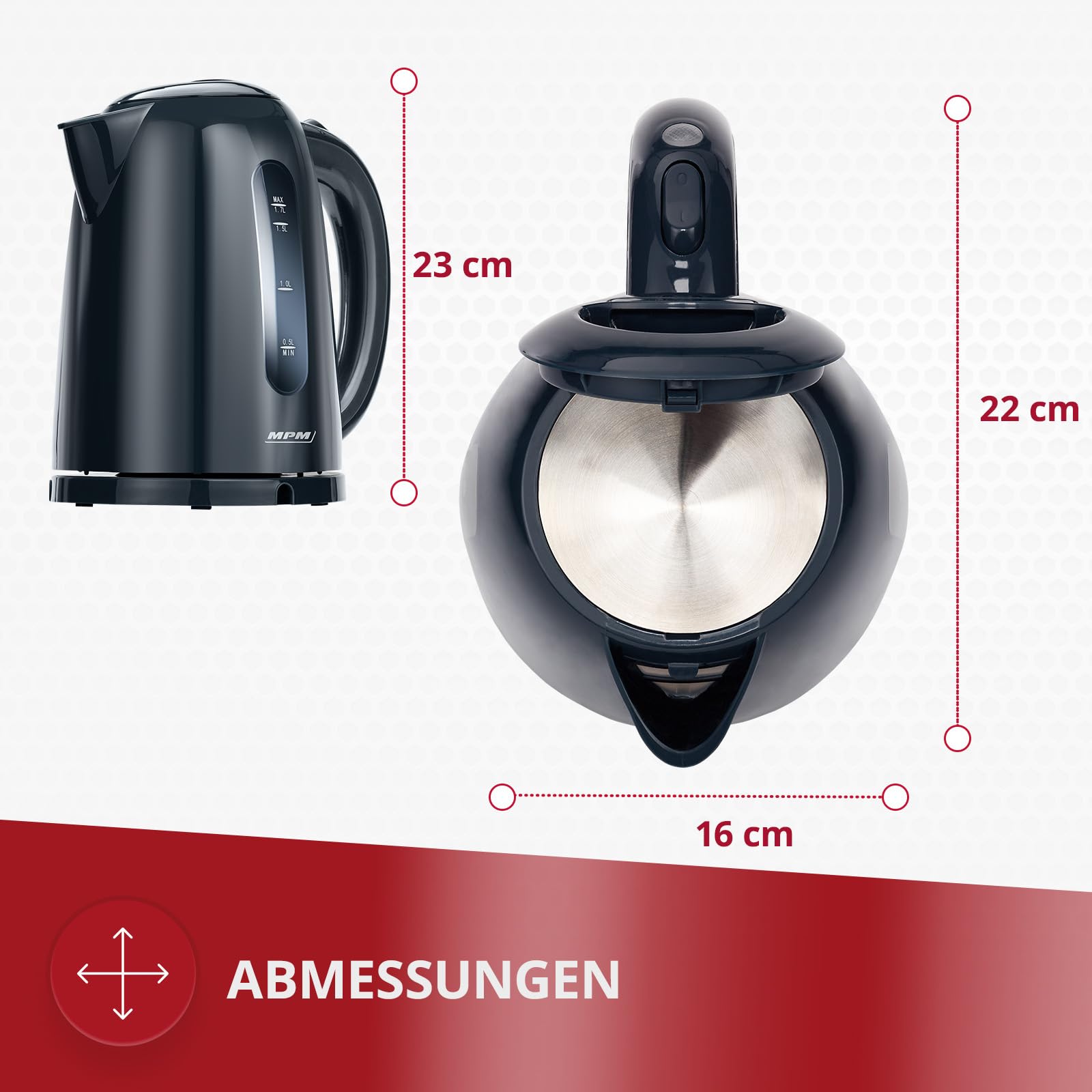 MPM MCZ-85/G1 Bollitore Elettrico 1,7L Nero 2200W