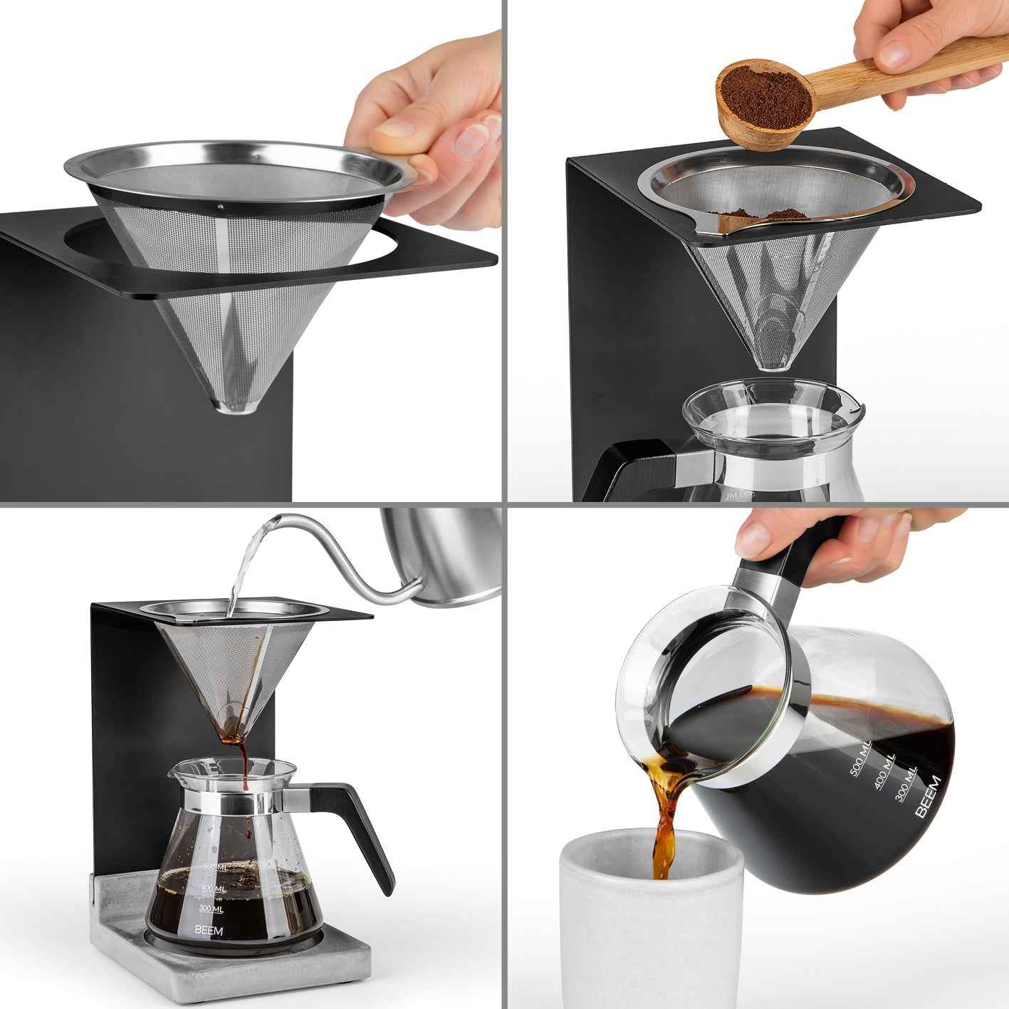 Beem Pour Over set caffettiera 0,5 L 4 tazze base cemento