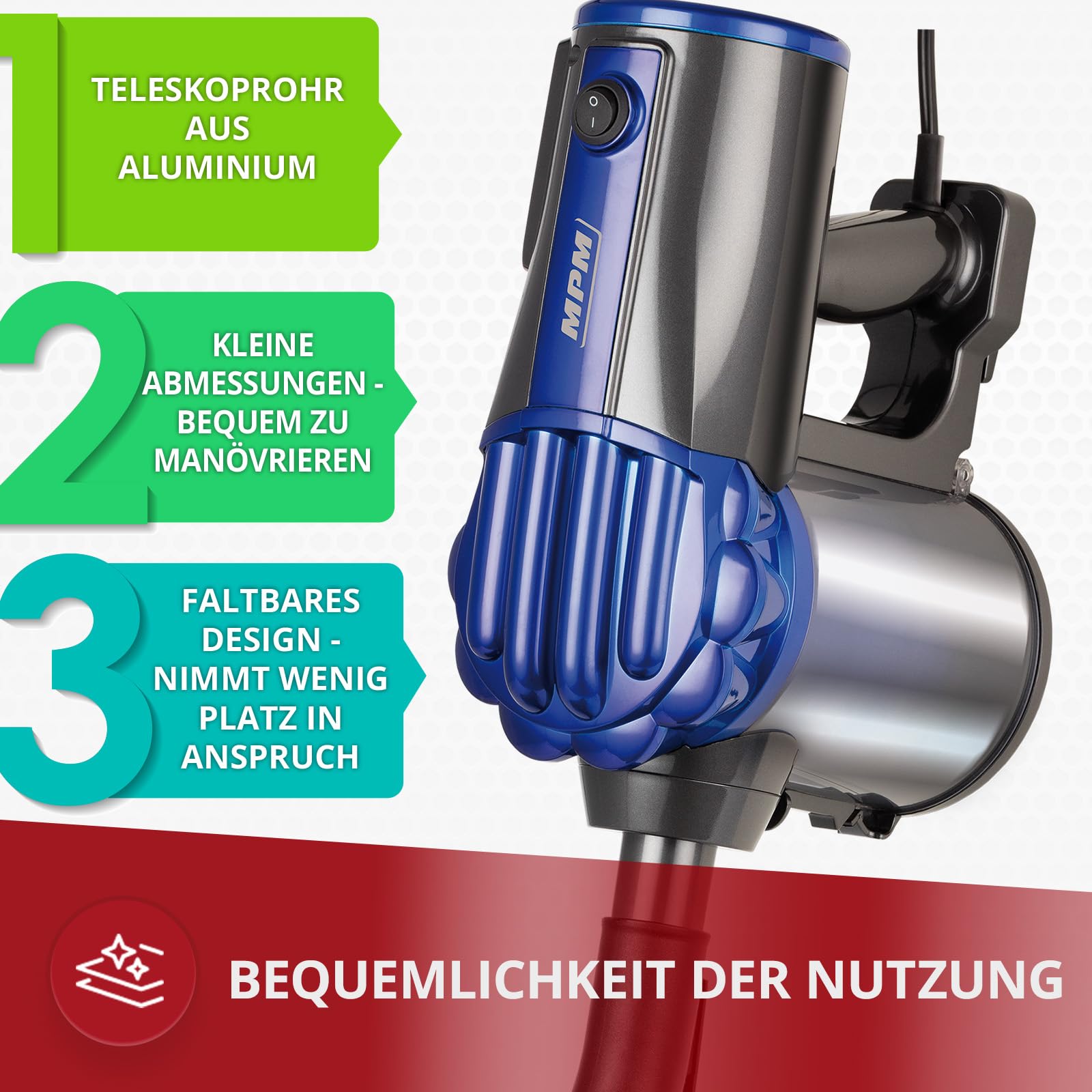MPM MOD-34 Aspirapolvere Stick Senza Sacco 0,7 L
