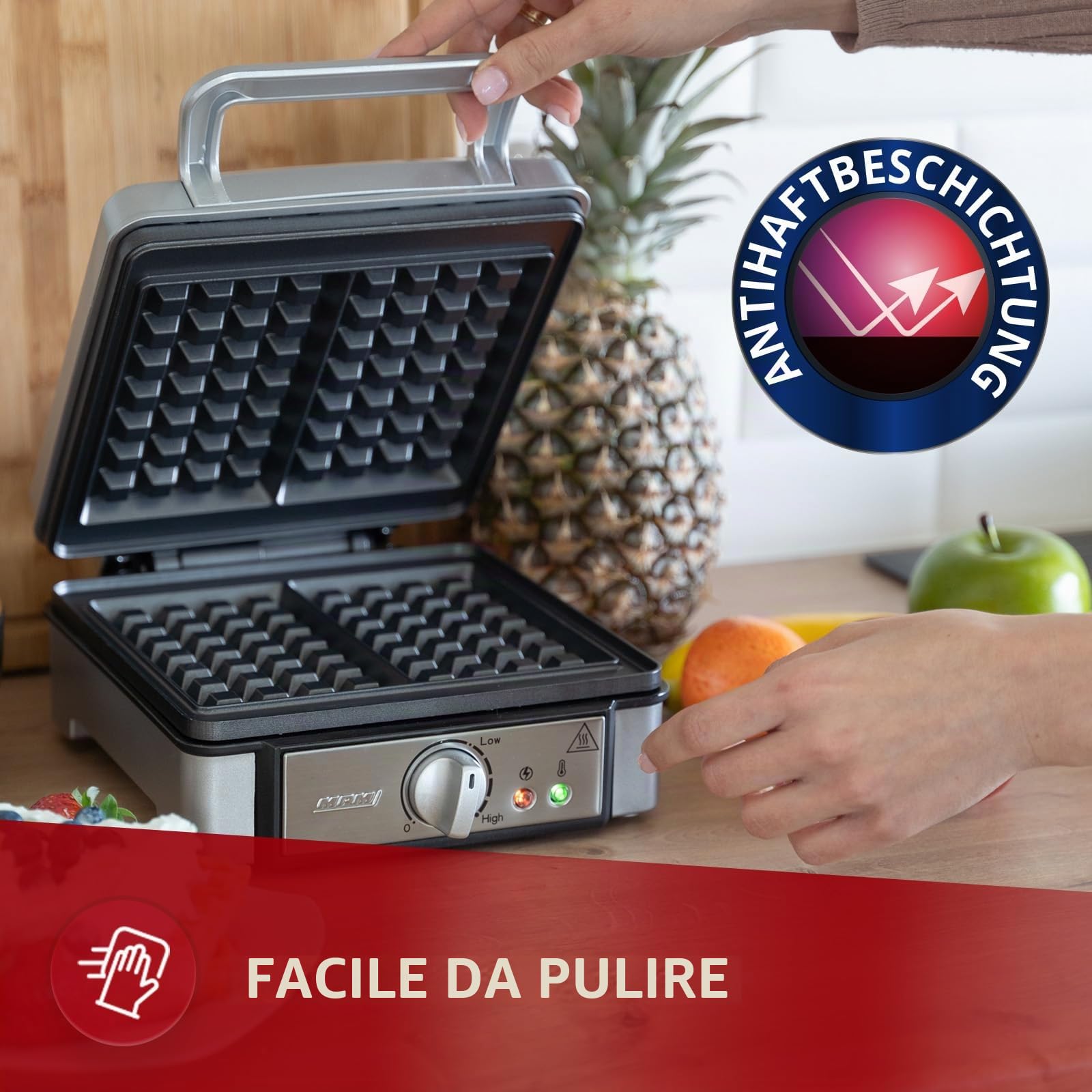 MPM MGO13 waffle maker 2 cialde belghe inox 1400W