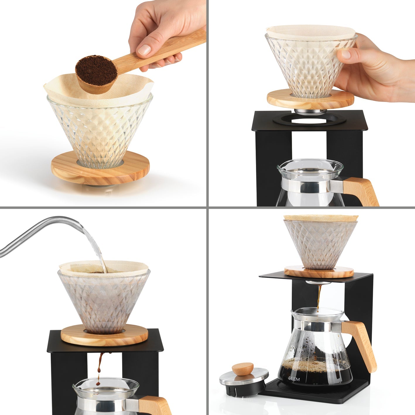 Beem Pour Over Set caffettiera filtro vetro 4 tazze 0,5 L