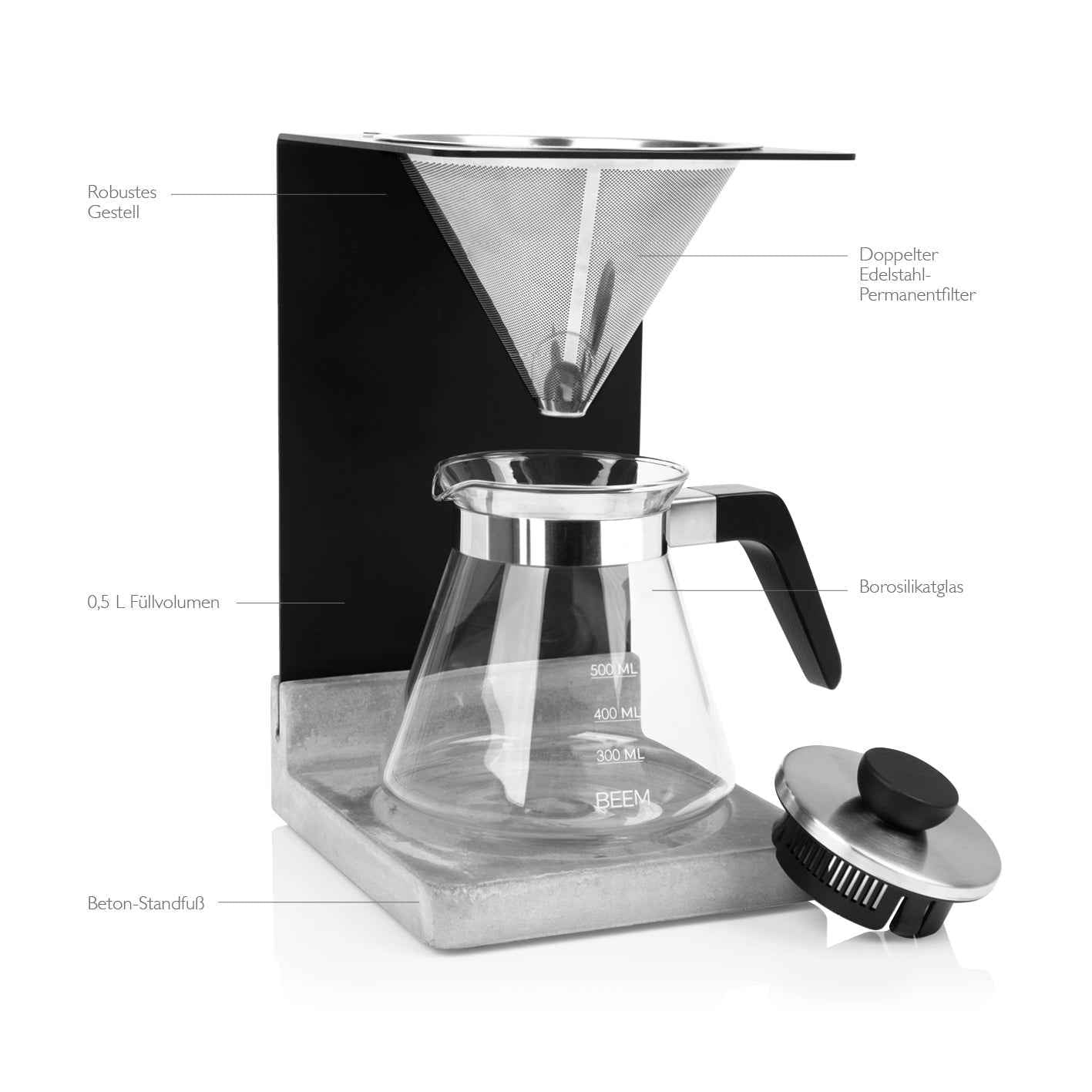 Beem Pour Over set caffettiera 0,5 L 4 tazze base cemento