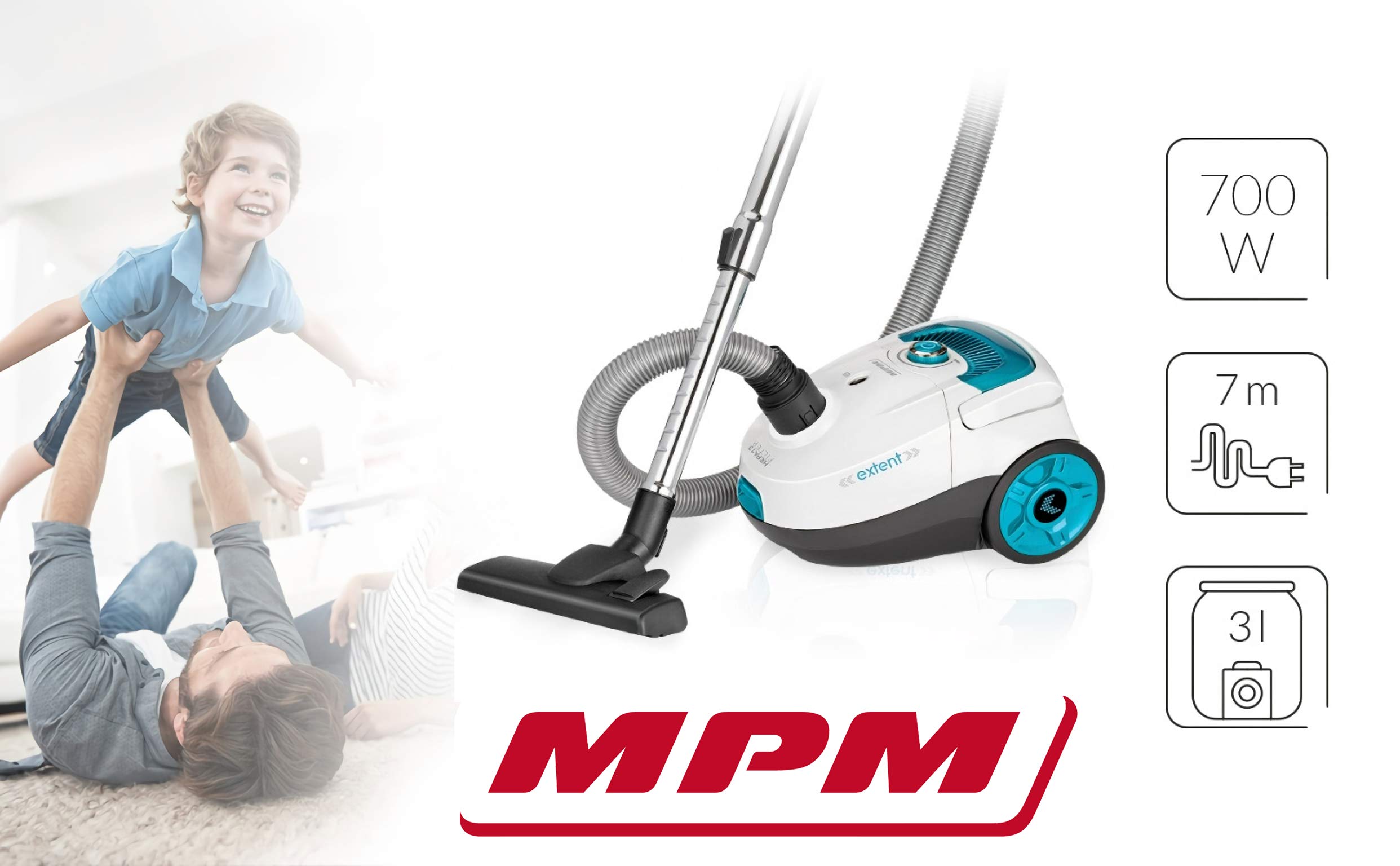 MPM MOD-27 Aspirapolvere con Sacco 3L 700W HEPA 13