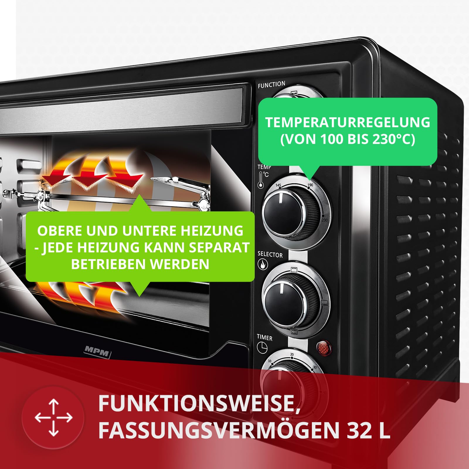 MPM MPE-05/T mini forno 32 L 1600W girarrosto nero