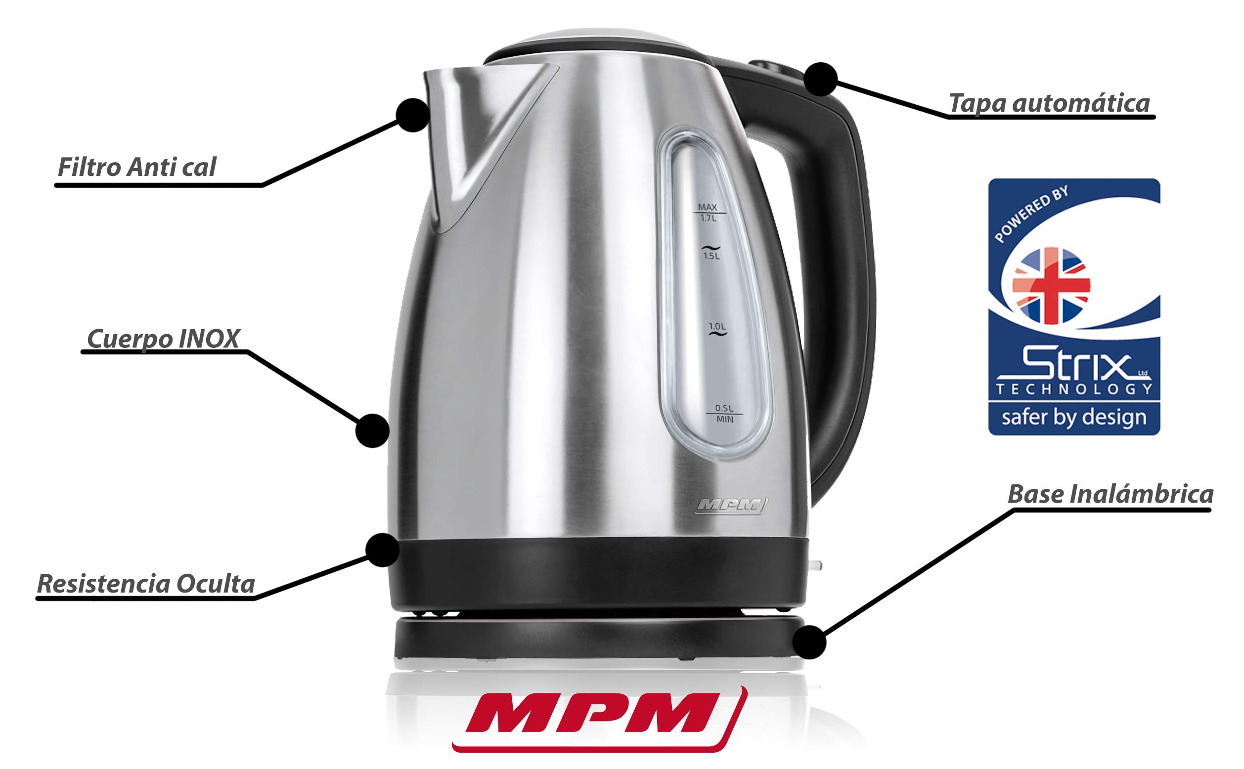MPM MCZ-70M bollitore elettrico 1,7 L 2200 W acciaio nero