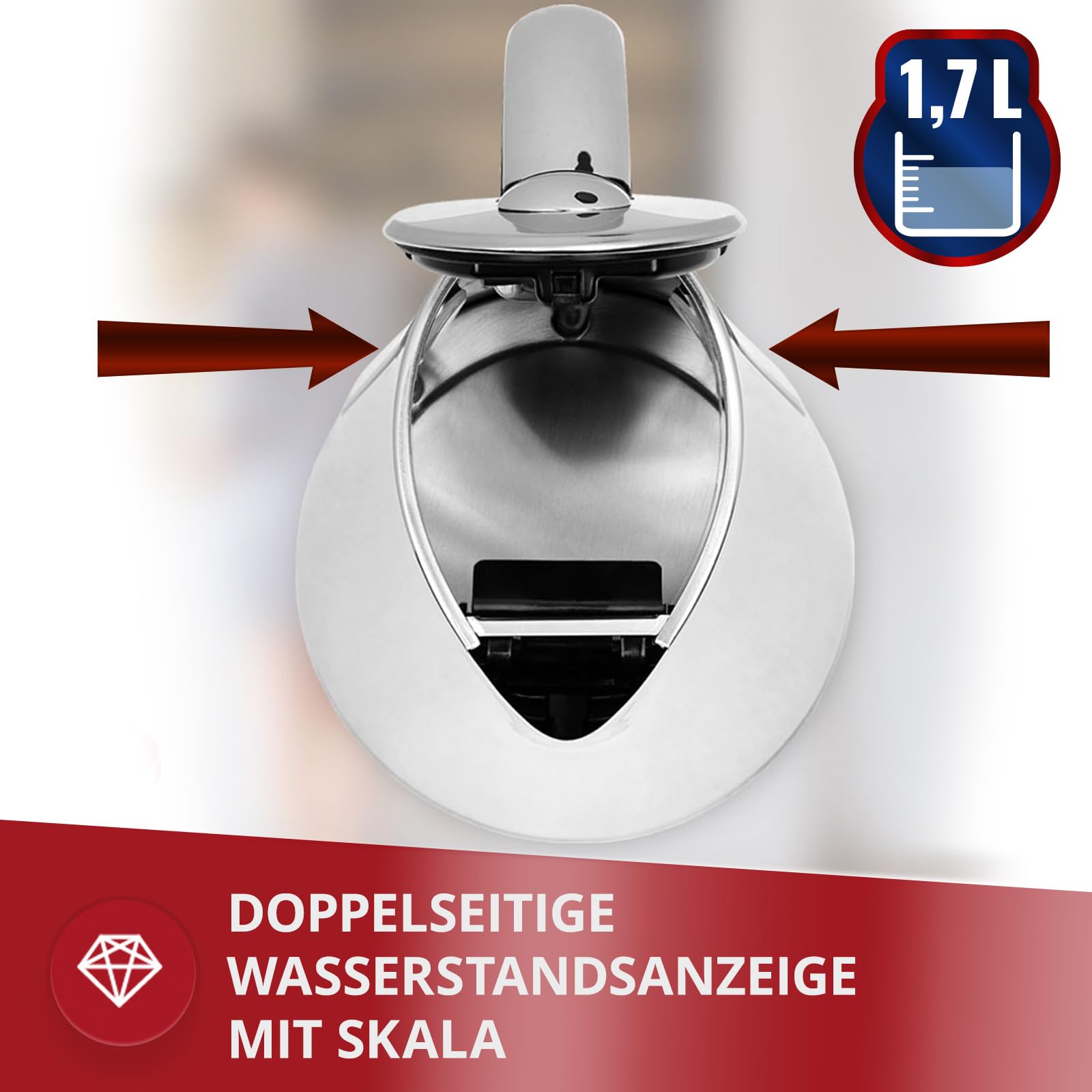 MPM MCZ-71P Bollitore Elettrico 1,7 L 2200W Acciaio Inox
