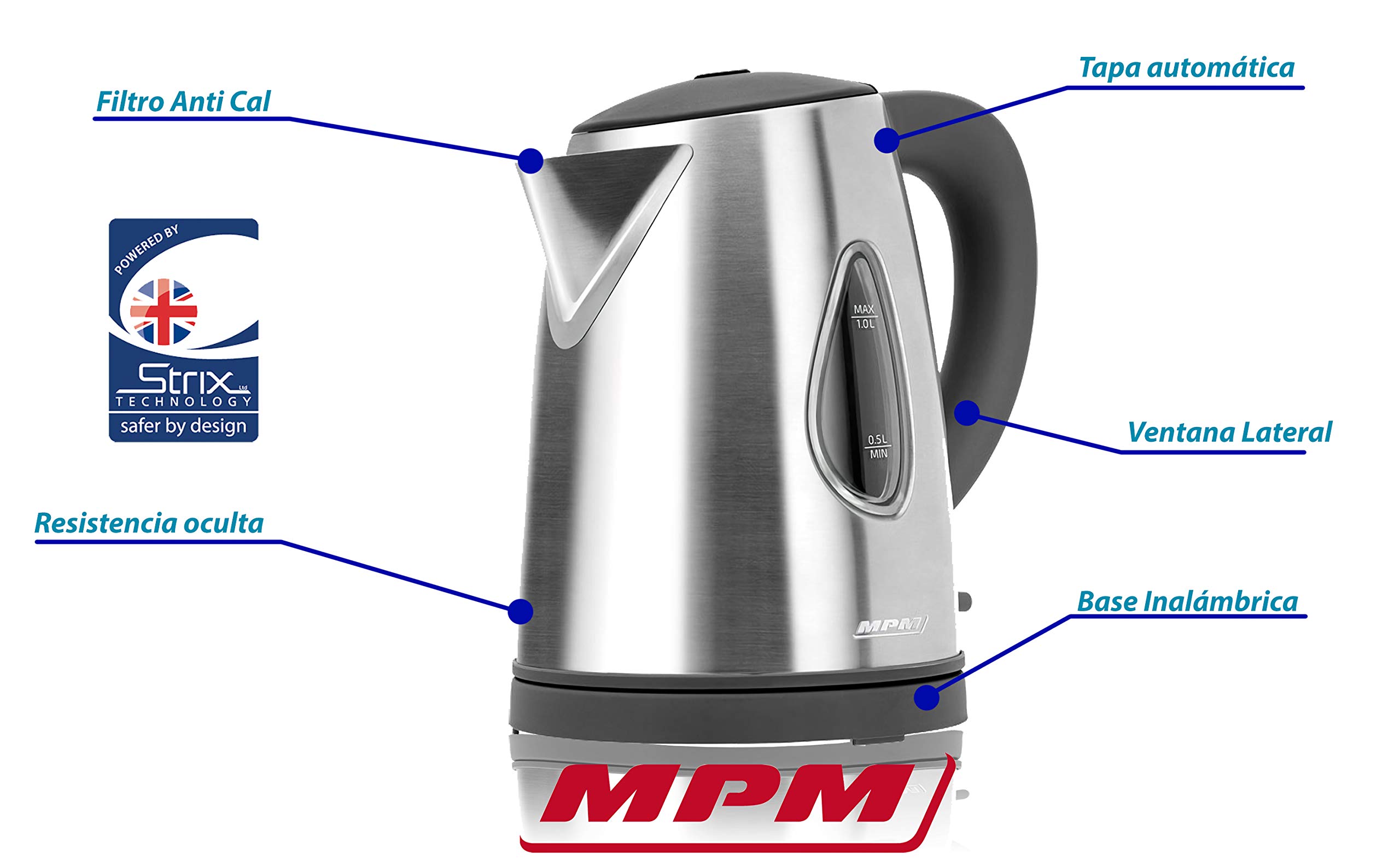 MPM MCZ-74M Bollitore Elettrico 1L 2200W Acciaio