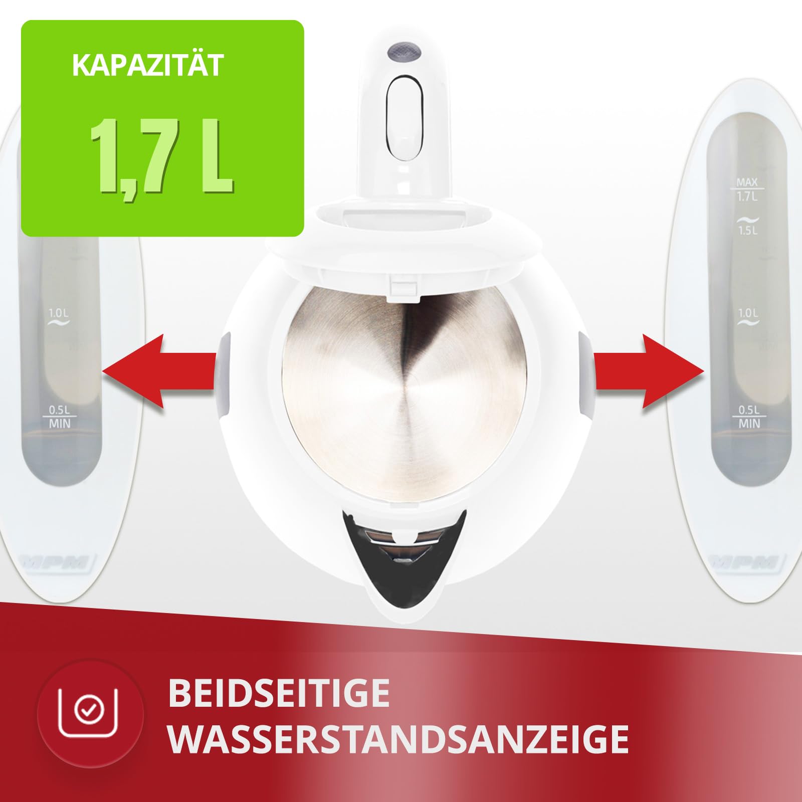 MPM MCZ-85 bollitore elettrico bianco 1,7 L 2200W