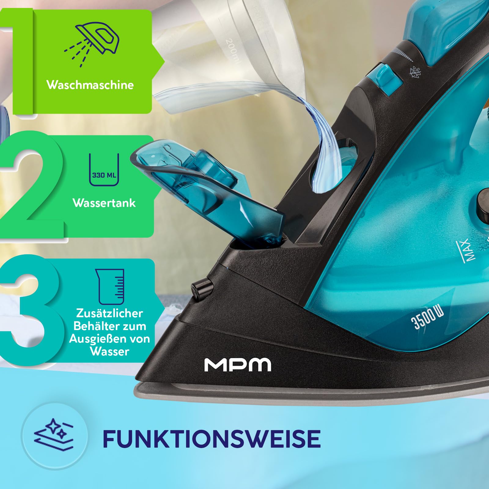 MPM Ferro da Stiro a Vapore 3500 W Suola in Ceramica