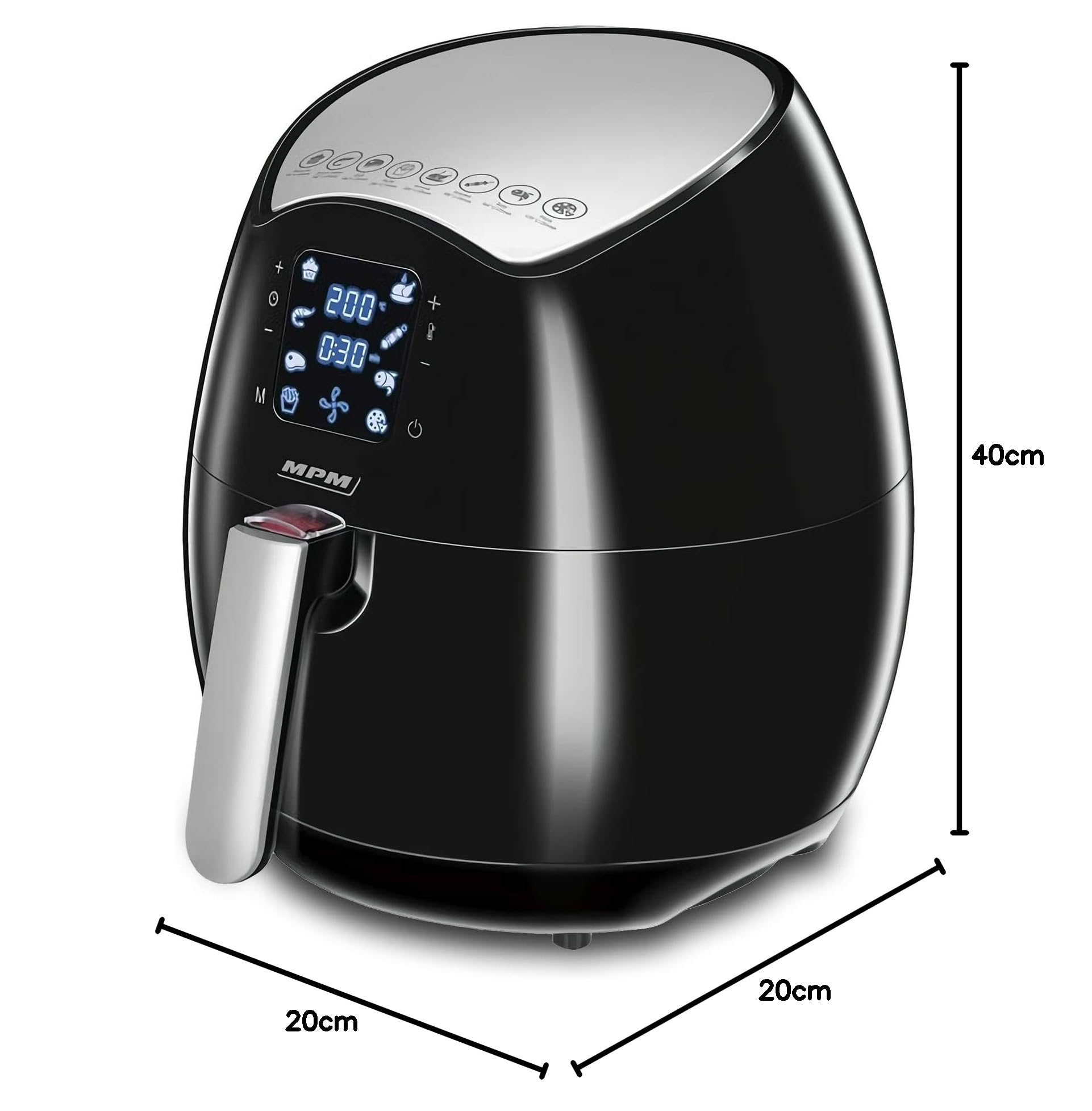 MPM MFR-06 Friggitrice ad Aria 4,5 L Nera 1500W 8 Programmi