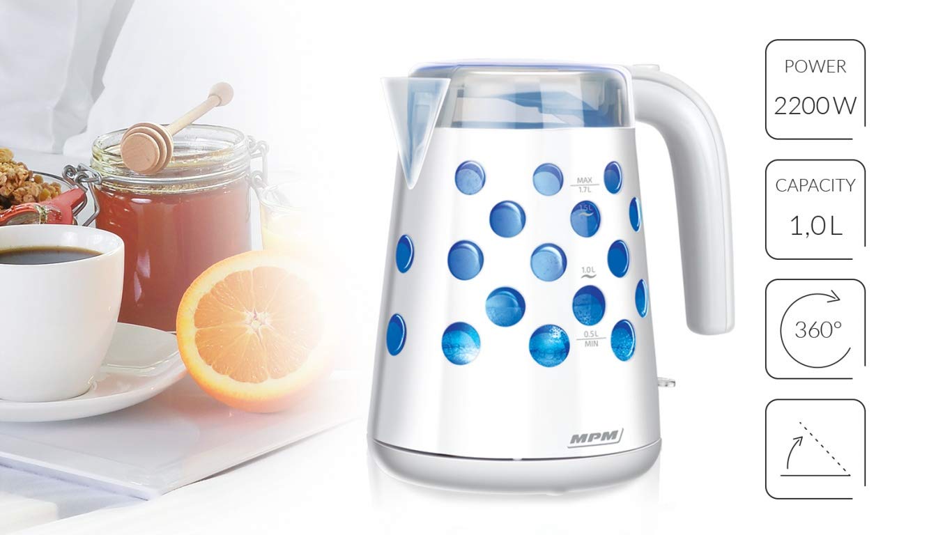 MPM MCZ-86 Bollitore Bianco 1,7L 2200W Illuminato