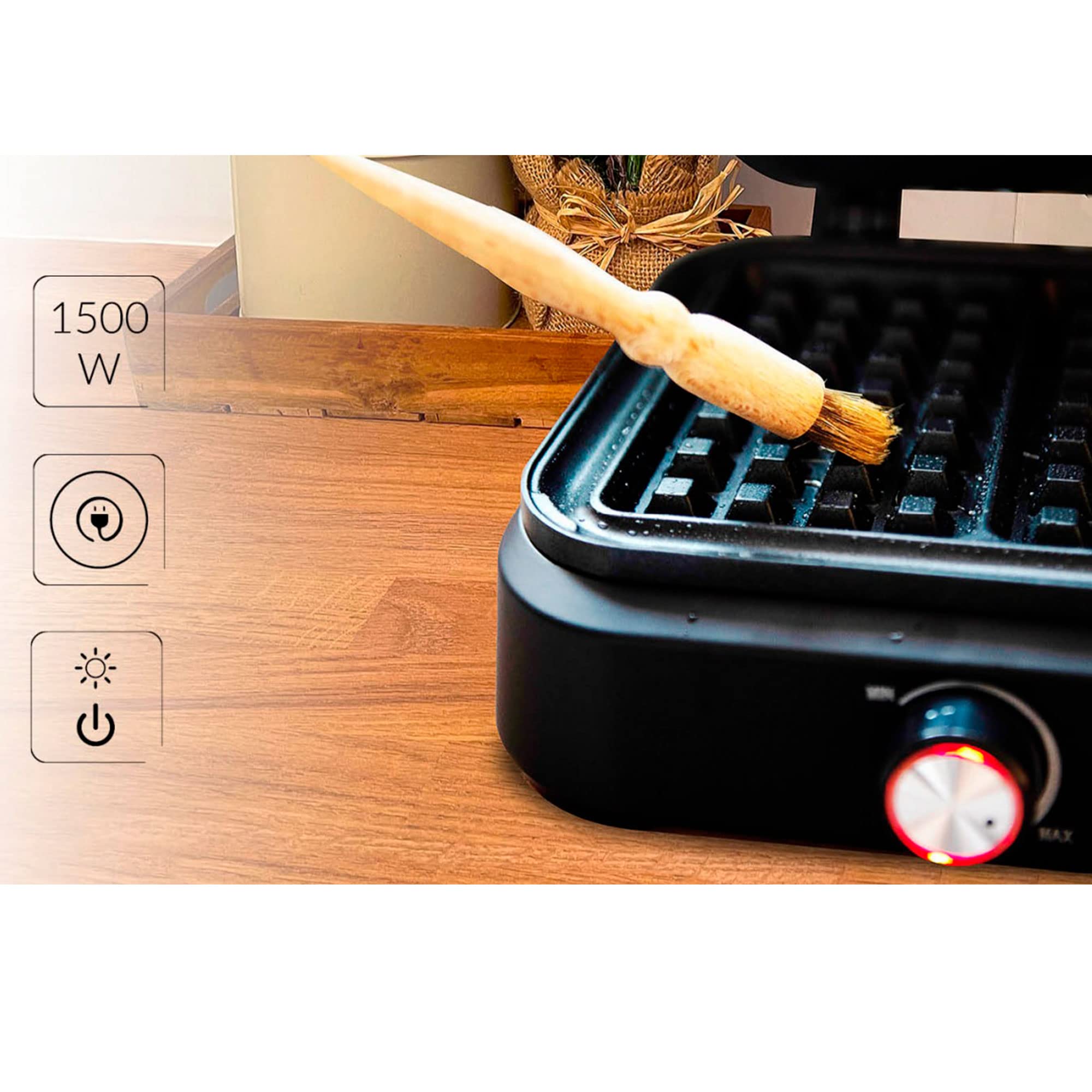 MPM MGO-40 Waffle Maker 2 Cialde 1500W Nero