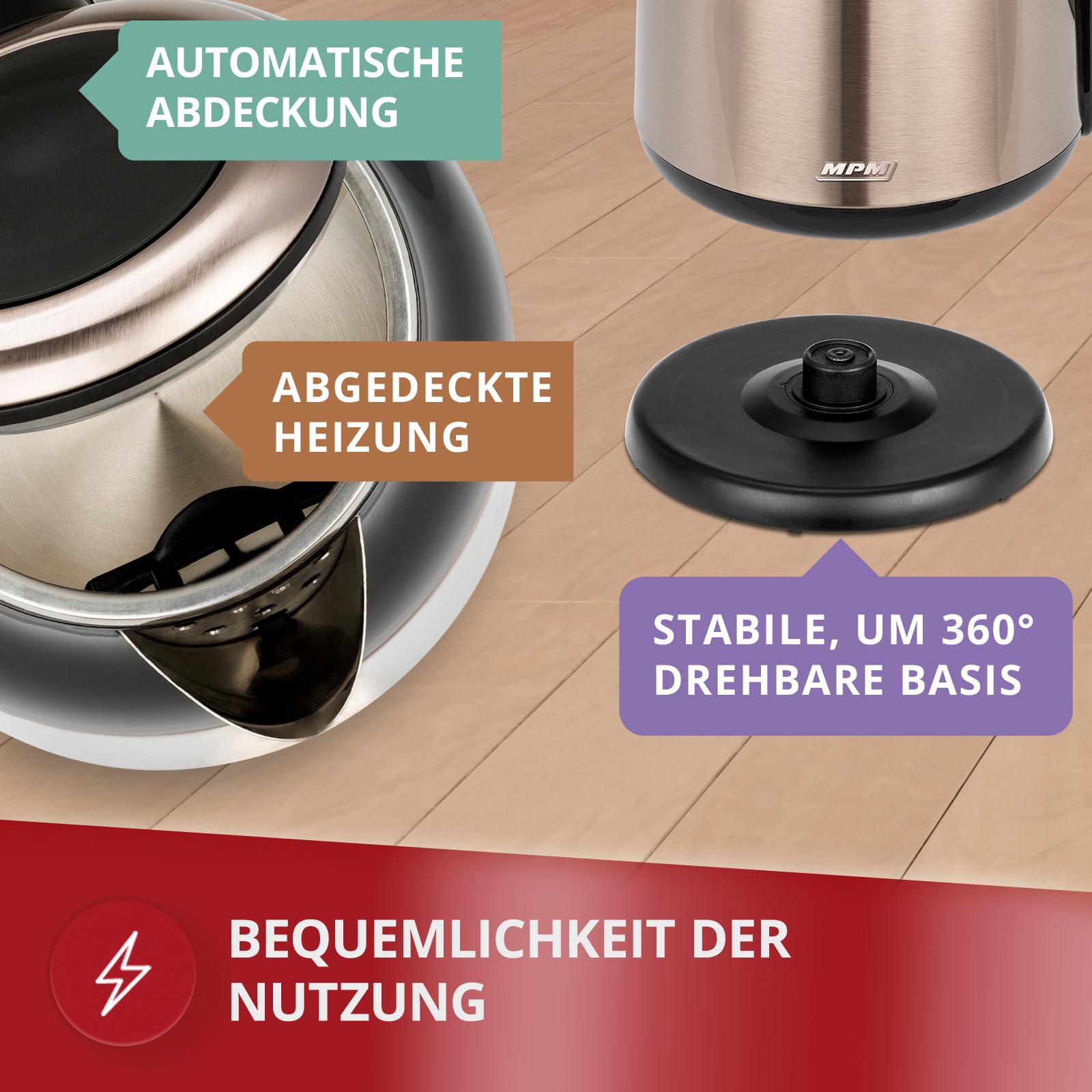 MPM MCZ-91M Bollitore Elettrico 1,7L Acciaio 2000W