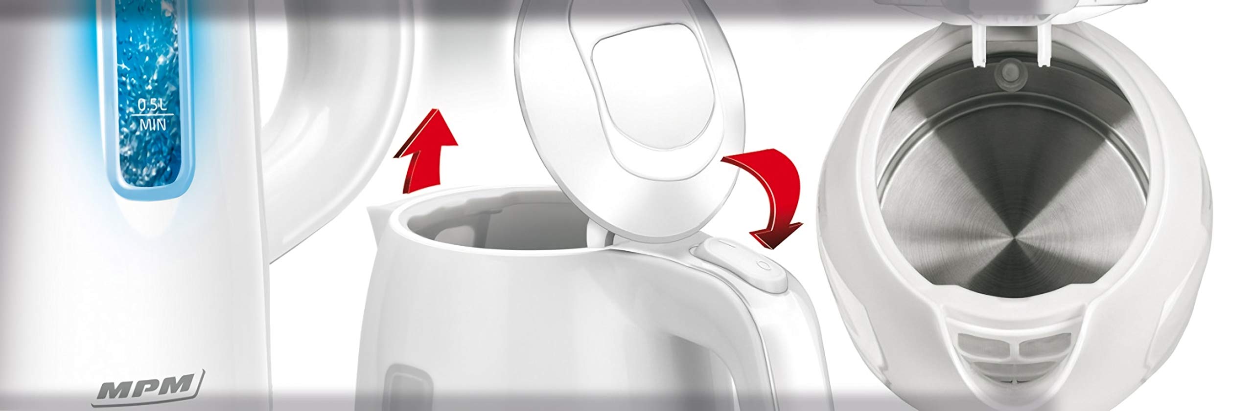 MPM MCZ-66 Bollitore Elettrico 1,7 L 2200W Bianco senza Fili