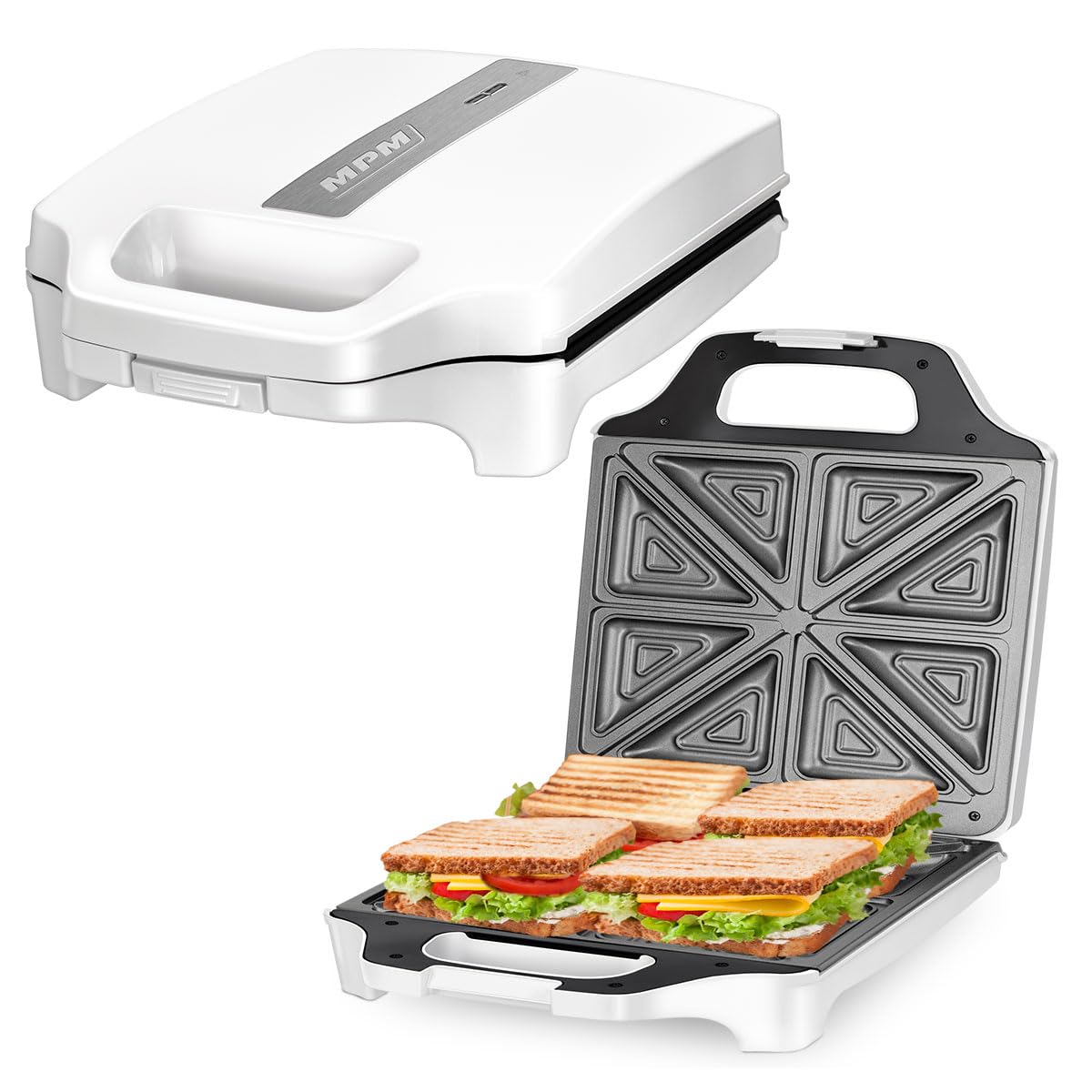 MPM MOP-35 Tostapane Sandwich 4 Panini Bianco 1600W