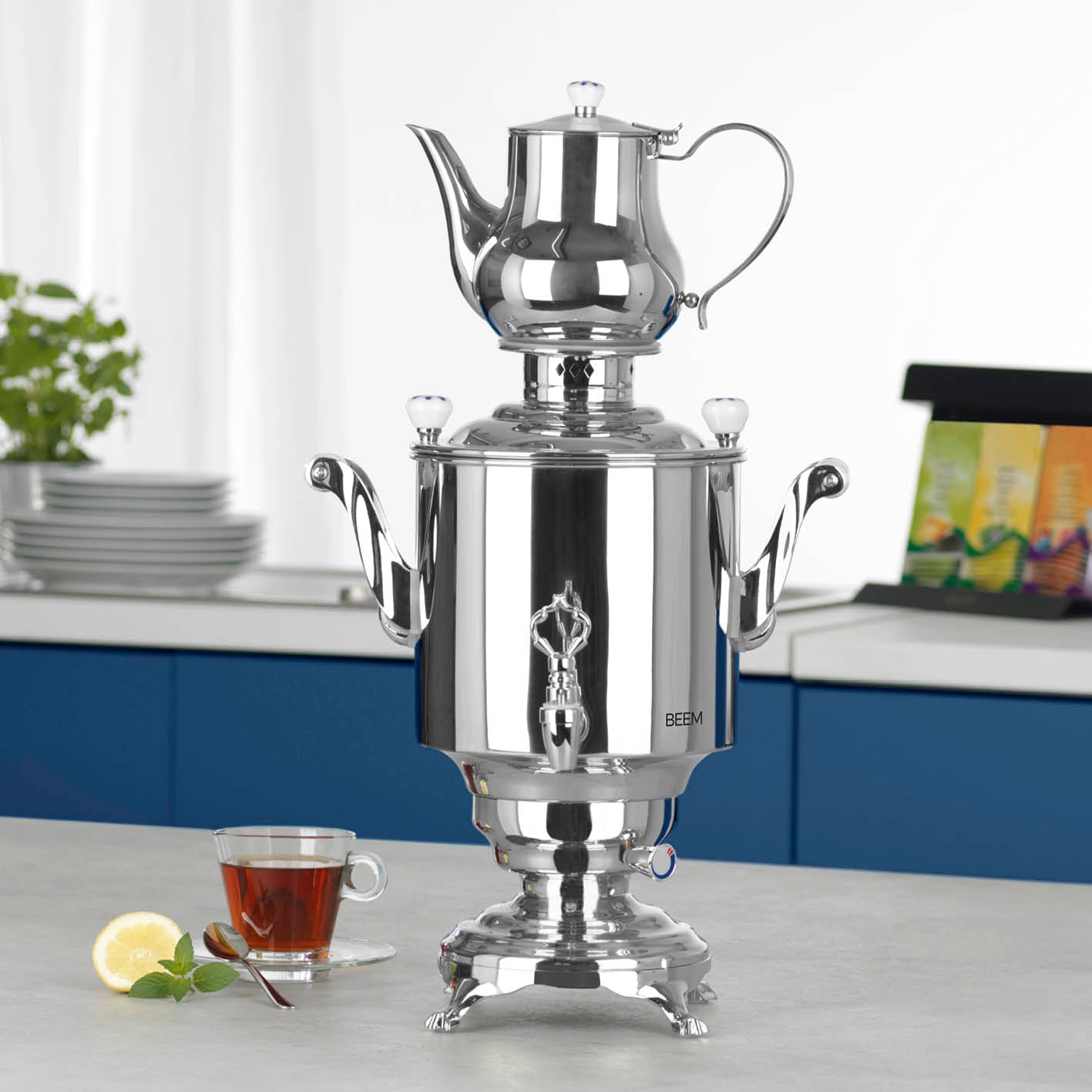 Beem Romanov Samovar 5 L in Acciaio con Teiera 1,3 L