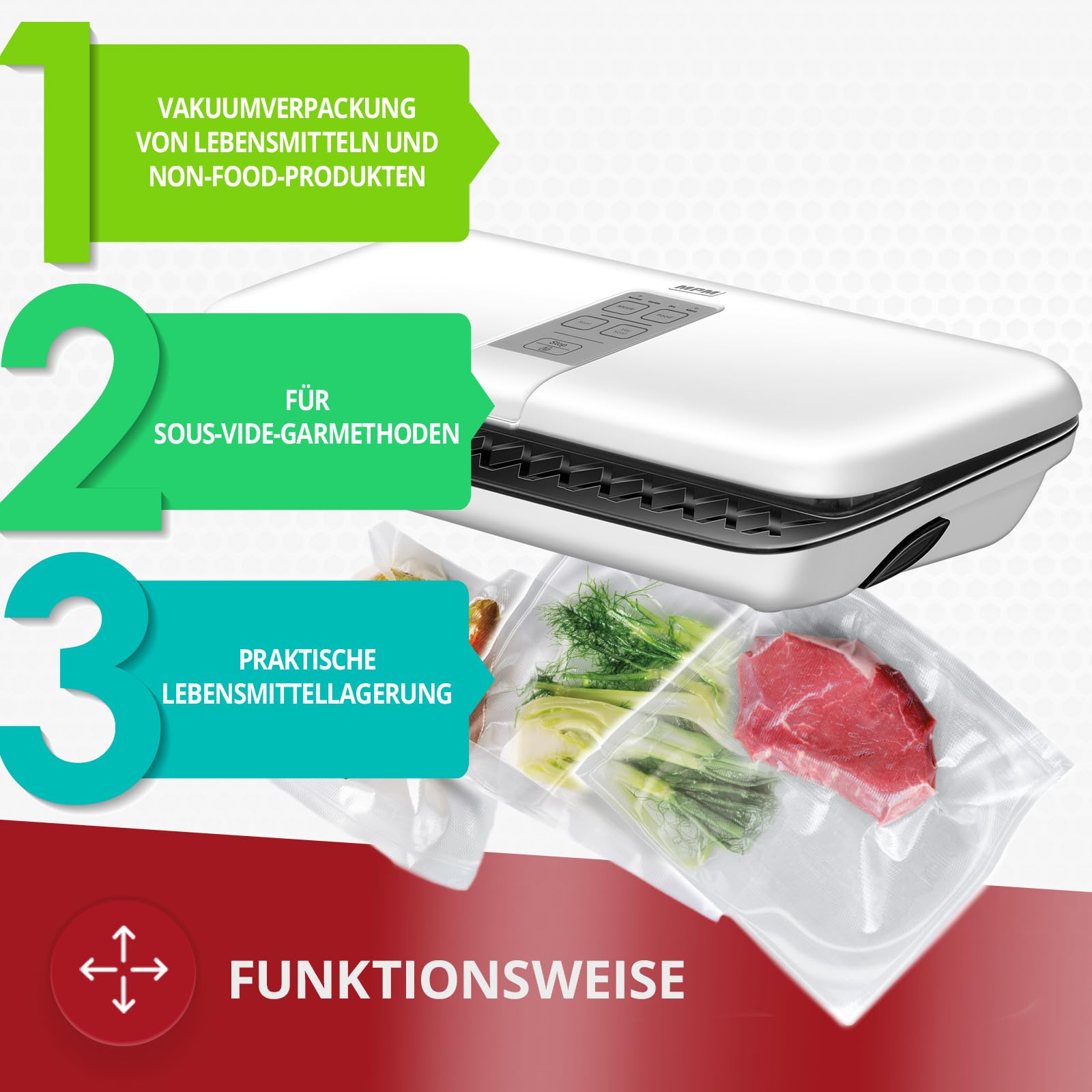 MPM MPZ-01 Macchina Sottovuoto 110W con 10 Sacchetti 25x30