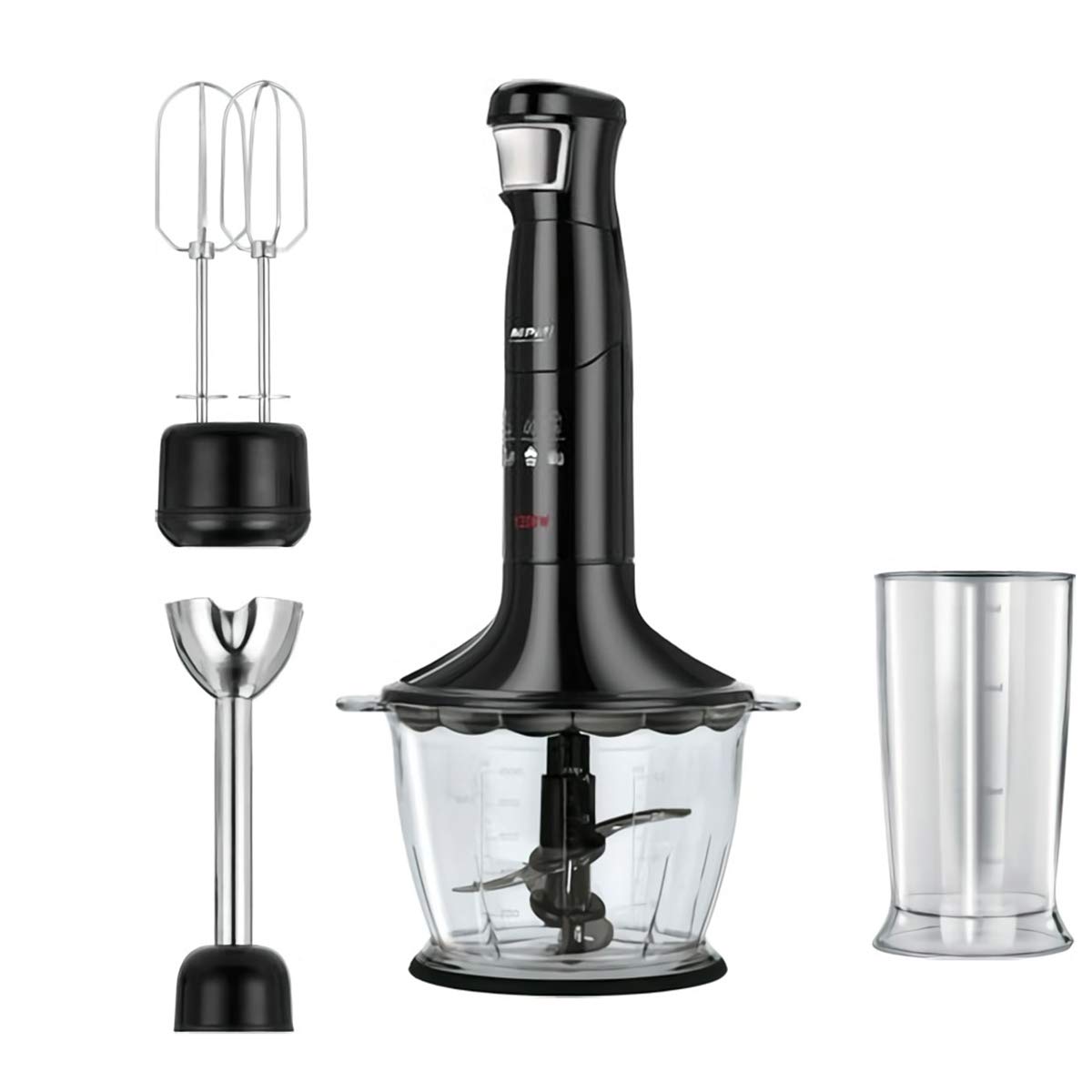 MPM MBL-29/C Frullatore Immersione 1200W Nero 3 in 1 Acciaio