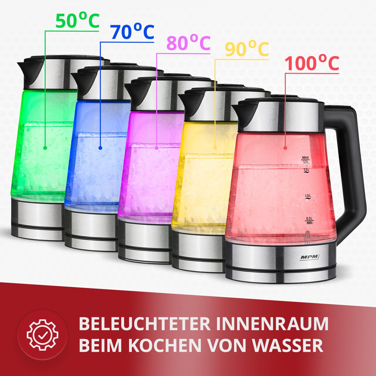MPM MCZ-116 Bollitore Elettrico 1,7 L LED Temperatura Regolabile