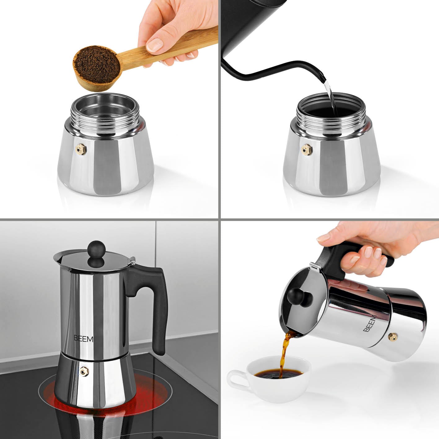 Beem Espressokocher moka acciaio 4 tazze induzione