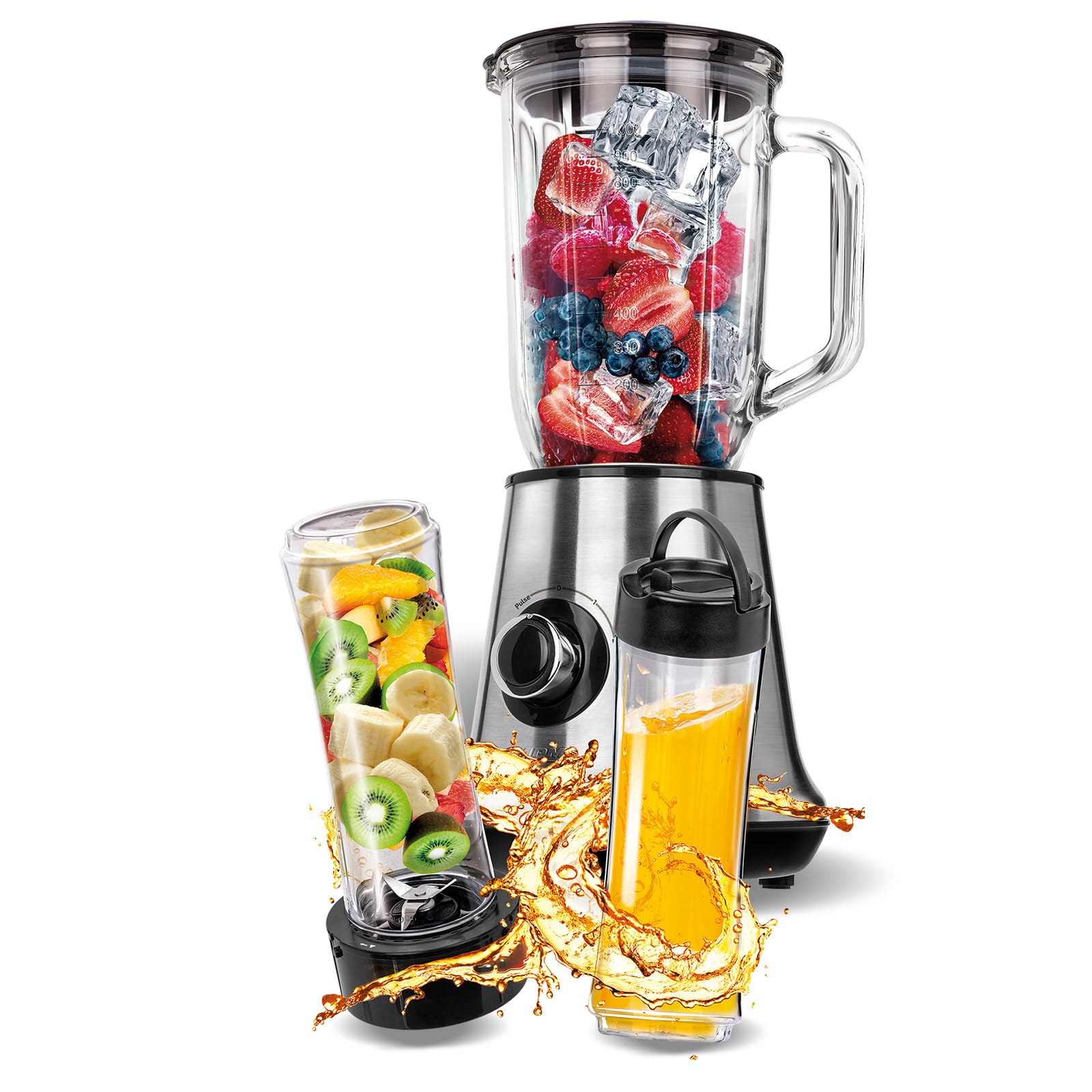 MPM MBL-15M frullatore 1L + 2 bottiglie 0,6L 450W