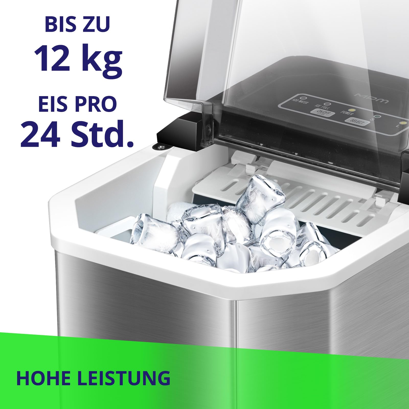 MPM Macchina Ghiaccio 12kg/24h Argento 1,2L 150W