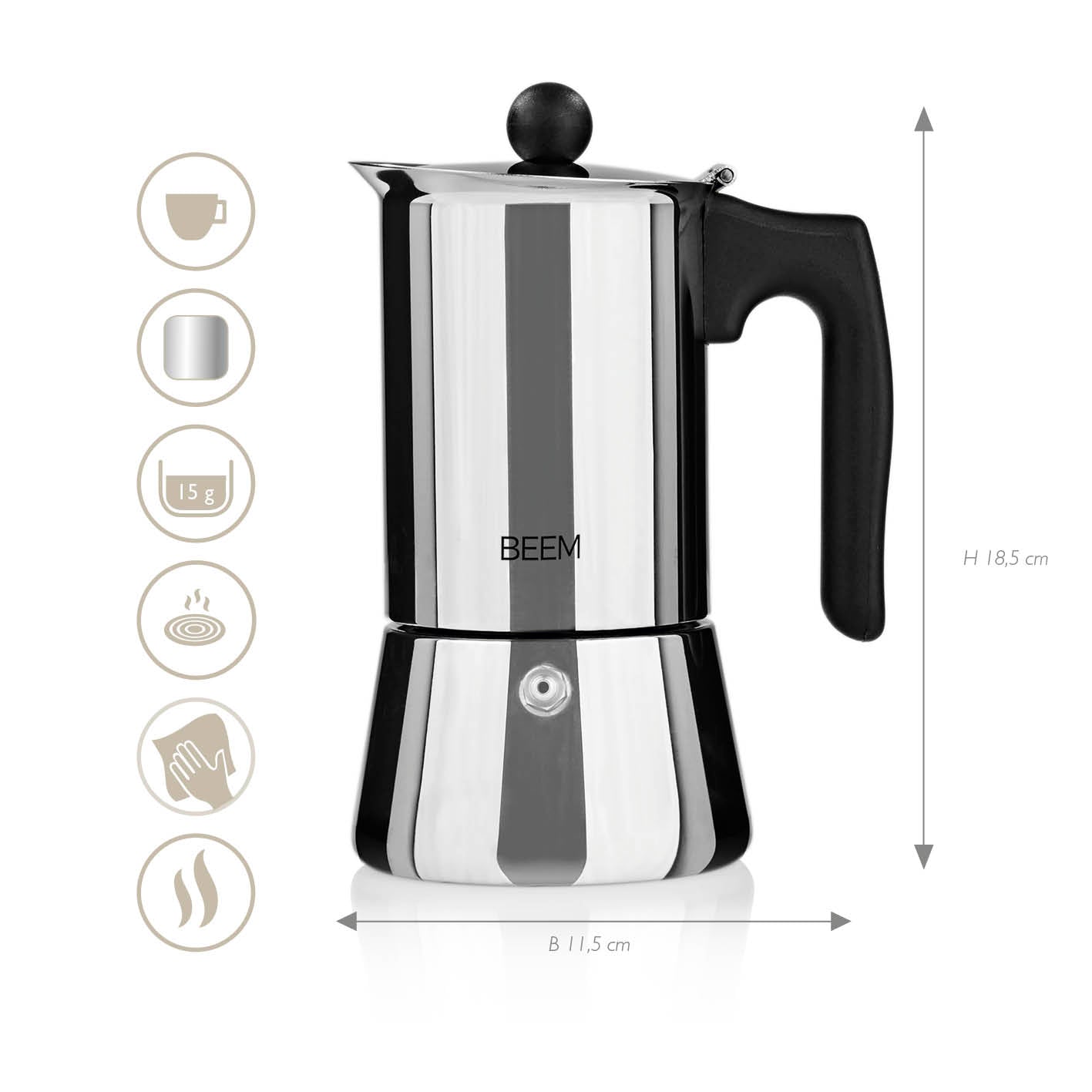 Beem Espressokocher moka acciaio 4 tazze induzione