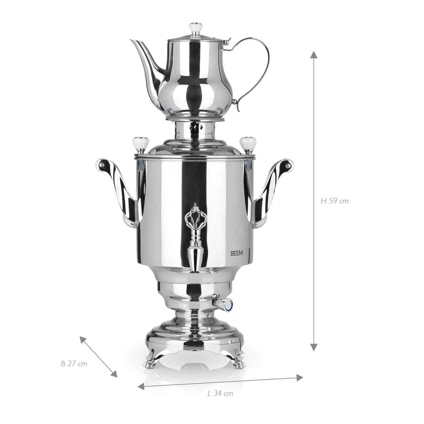 Beem Romanov Samovar 5 L in Acciaio con Teiera 1,3 L