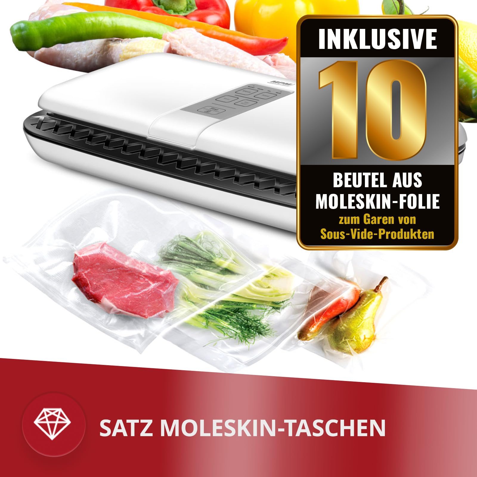MPM MPZ-01 Macchina Sottovuoto 110W con 10 Sacchetti 25x30