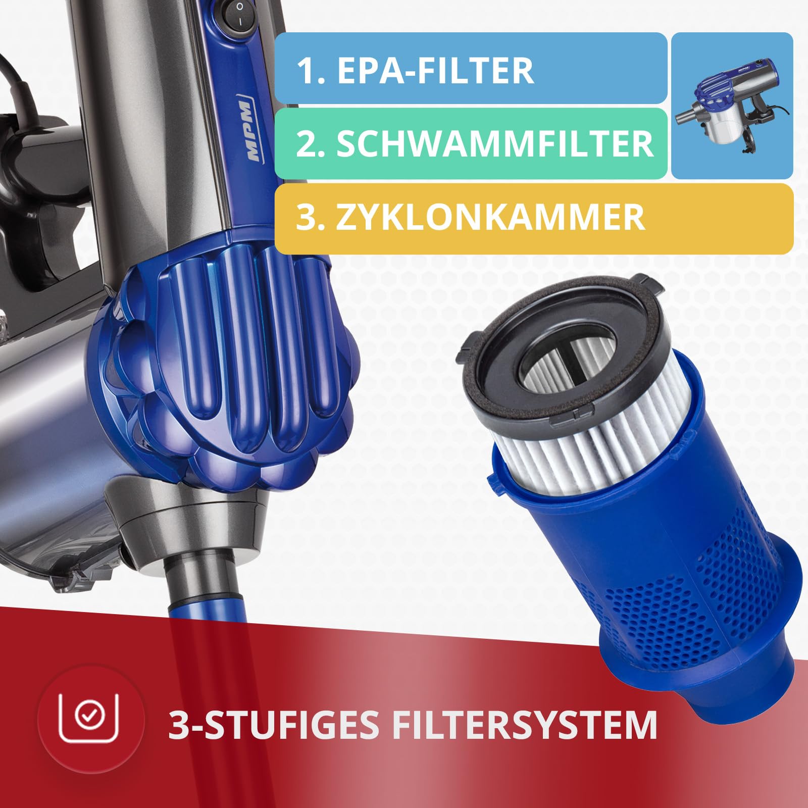 MPM MOD-34 Aspirapolvere Stick Senza Sacco 0,7 L