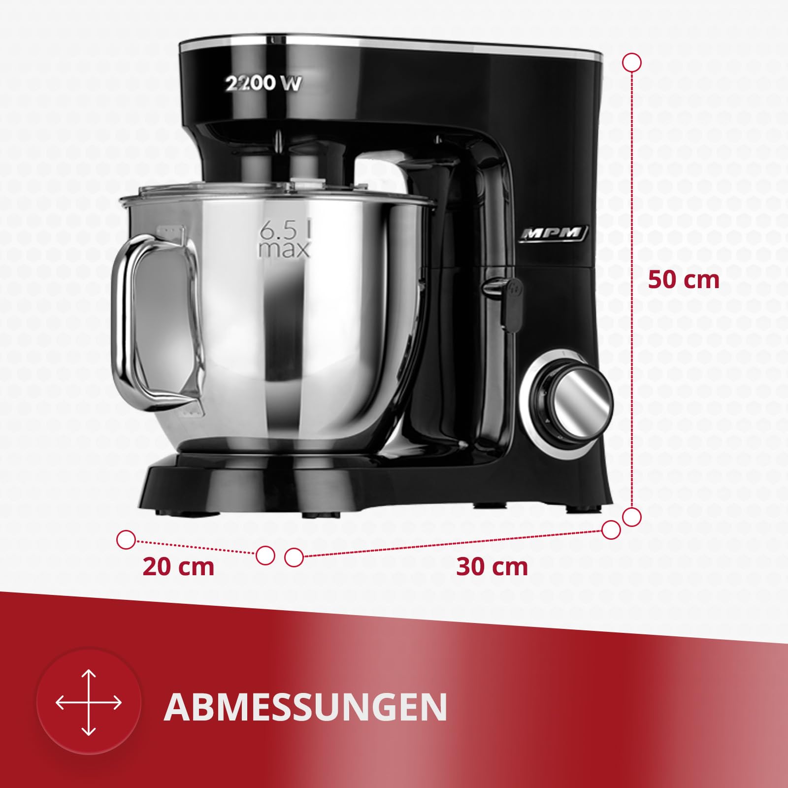 MPM MRK-19 Robot Cucina Planetaria 6,5L 2200W Acciaio